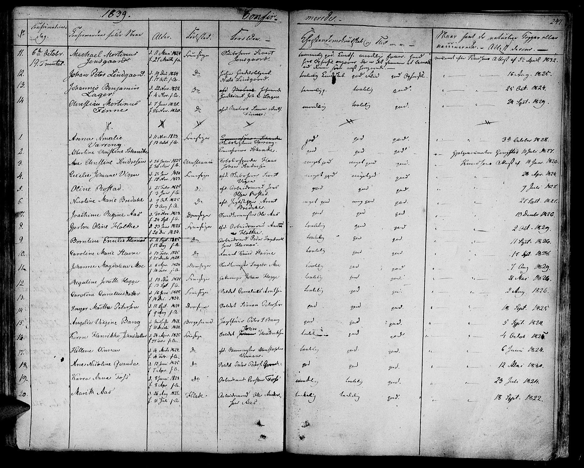 Ministerialprotokoller, klokkerbøker og fødselsregistre - Sør-Trøndelag, SAT/A-1456/602/L0108: Ministerialbok nr. 602A06, 1821-1839, s. 247