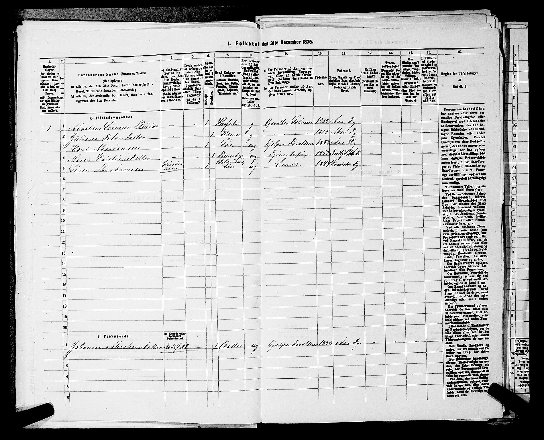 RA, Folketelling 1875 for 0215L Drøbak prestegjeld, Frogn sokn, 1875, s. 188