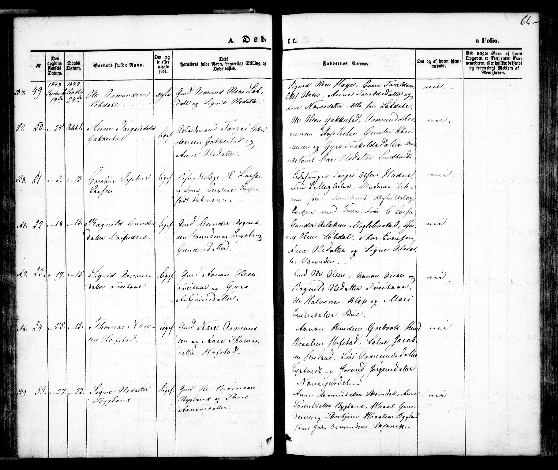 Bygland sokneprestkontor, AV/SAK-1111-0006/F/Fa/Fab/L0004: Ministerialbok nr. A 4, 1842-1858, s. 66