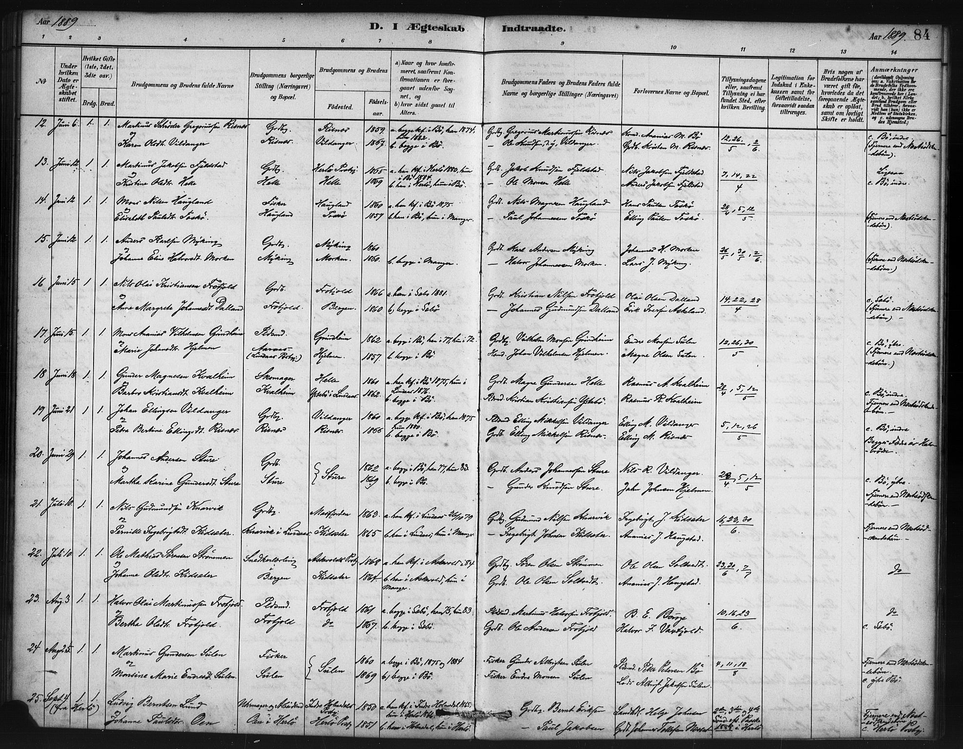 Manger sokneprestembete, AV/SAB-A-76801/H/Haa: Ministerialbok nr. B 1, 1881-1892, s. 84