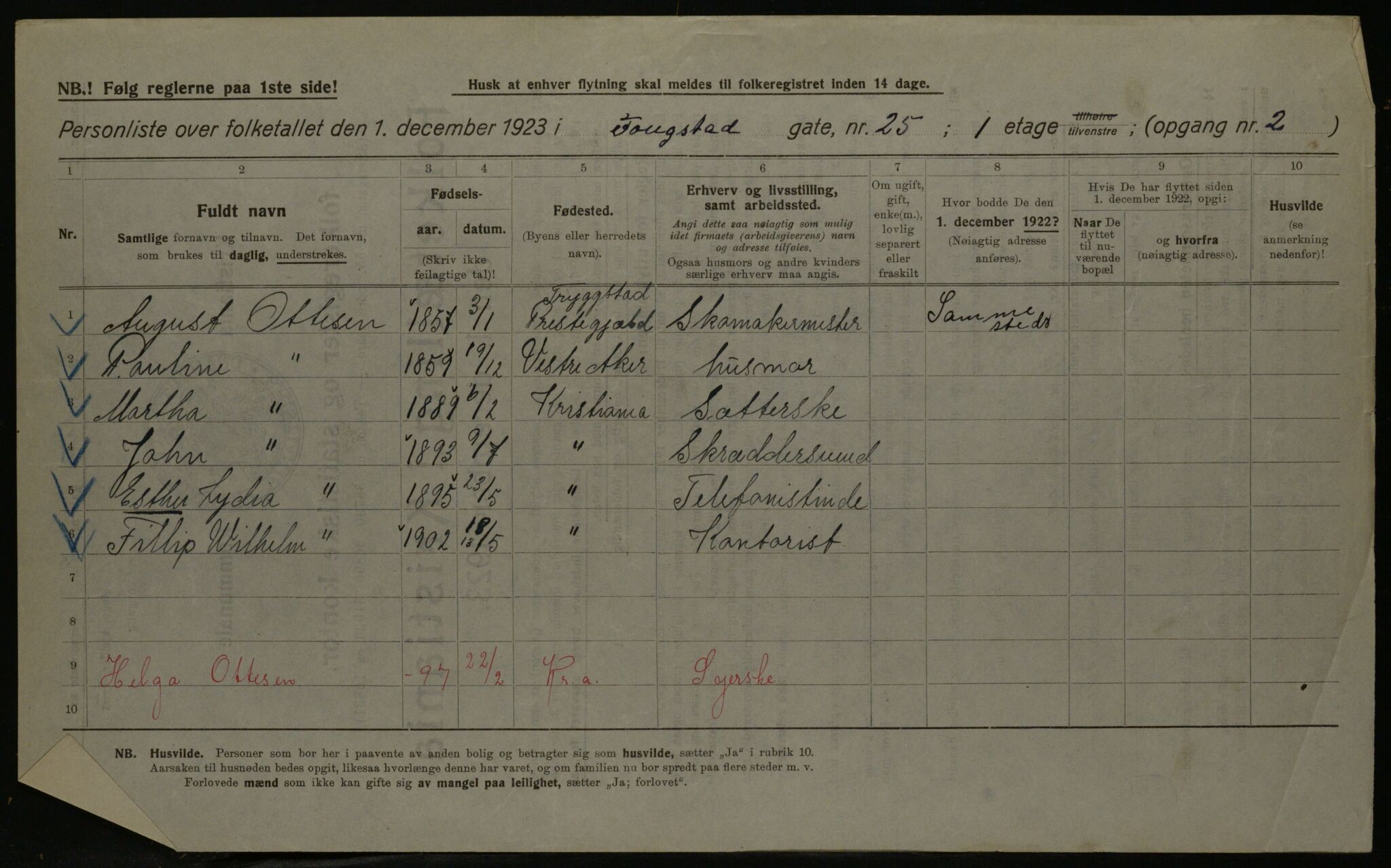 OBA, Kommunal folketelling 1.12.1923 for Kristiania, 1923, s. 28492