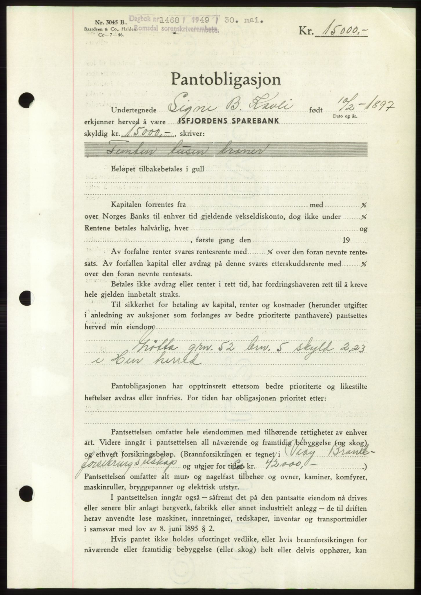 Romsdal sorenskriveri, SAT/A-4149/1/2/2C: Pantebok nr. B4, 1948-1949, Dagboknr: 1468/1949