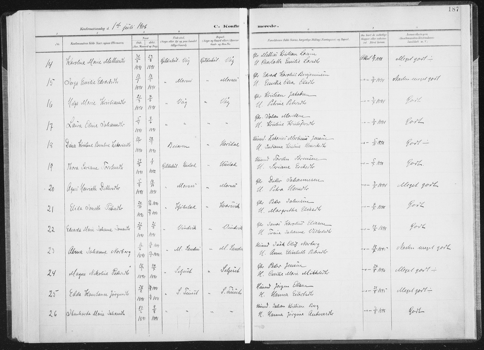 Ministerialprotokoller, klokkerbøker og fødselsregistre - Nordland, AV/SAT-A-1459/805/L0102: Ministerialbok nr. 805A08I, 1900-1909, s. 188