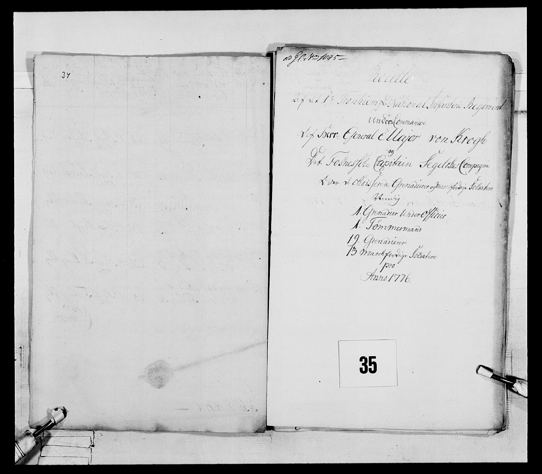 Generalitets- og kommissariatskollegiet, Det kongelige norske kommissariatskollegium, RA/EA-5420/E/Eh/L0073: 1. Trondheimske nasjonale infanteriregiment, 1774-1779, s. 153