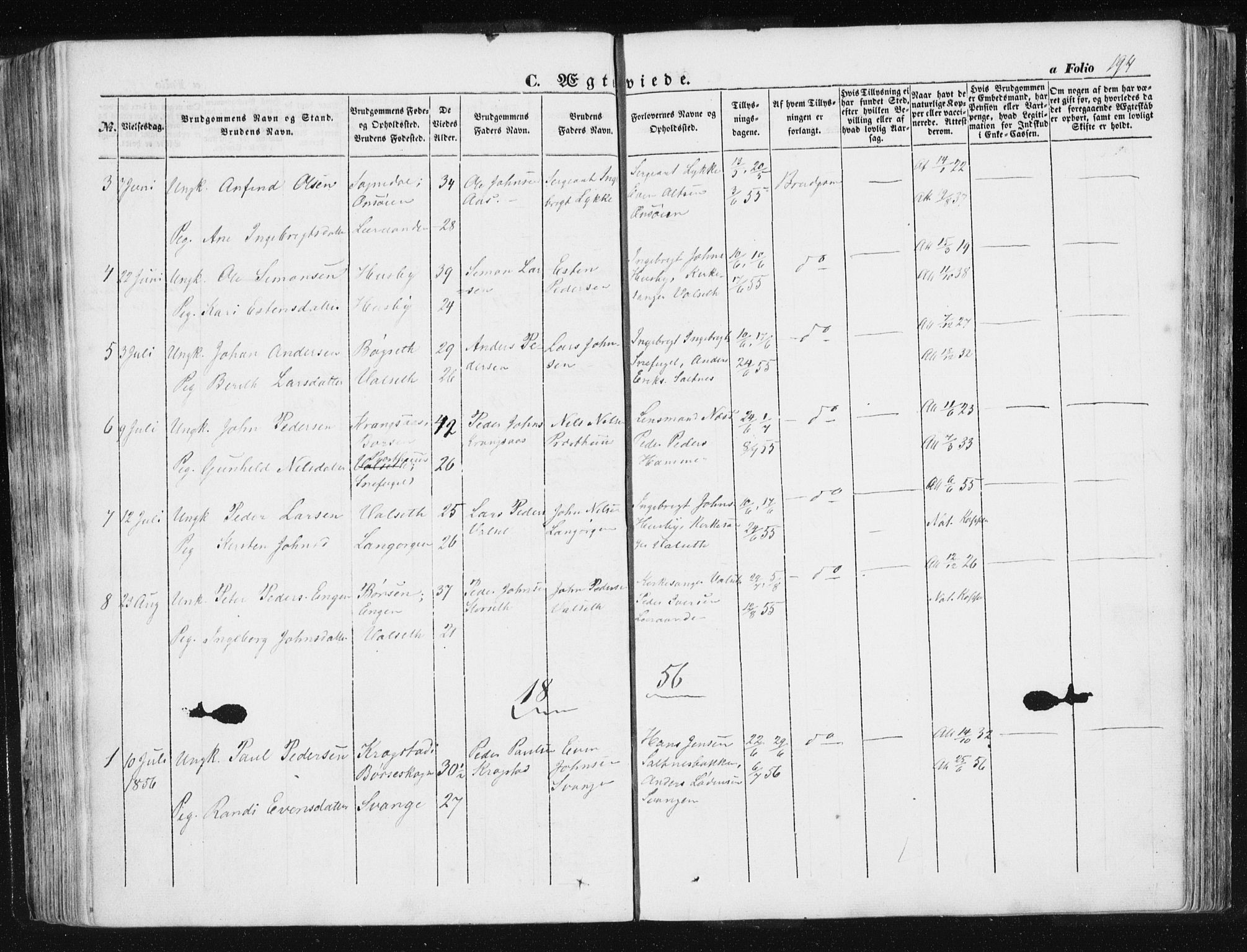 Ministerialprotokoller, klokkerbøker og fødselsregistre - Sør-Trøndelag, SAT/A-1456/612/L0376: Ministerialbok nr. 612A08, 1846-1859, s. 194