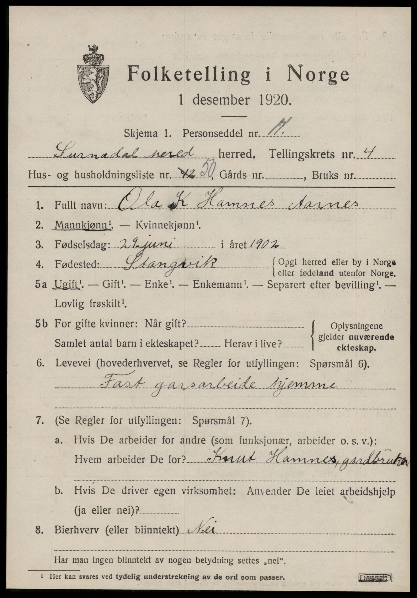 SAT, Folketelling 1920 for 1566 Surnadal herred, 1920, s. 3759
