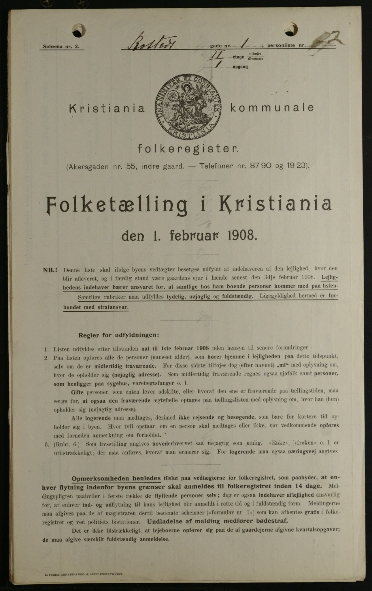 OBA, Kommunal folketelling 1.2.1908 for Kristiania kjøpstad, 1908, s. 75665