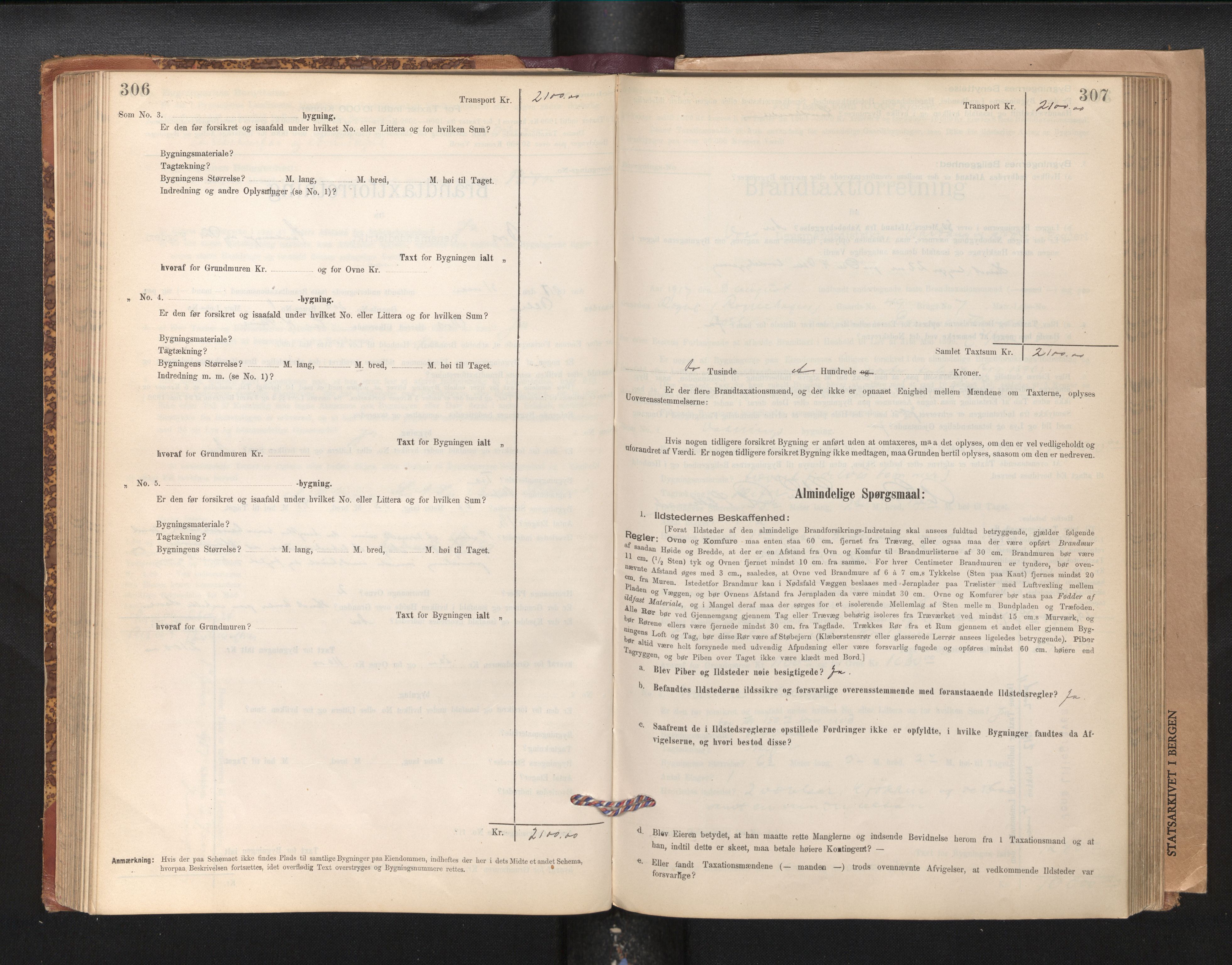 Lensmannen i Voss, SAB/A-35801/0012/L0008: Branntakstprotokoll, skjematakst, 1895-1945, s. 306-307