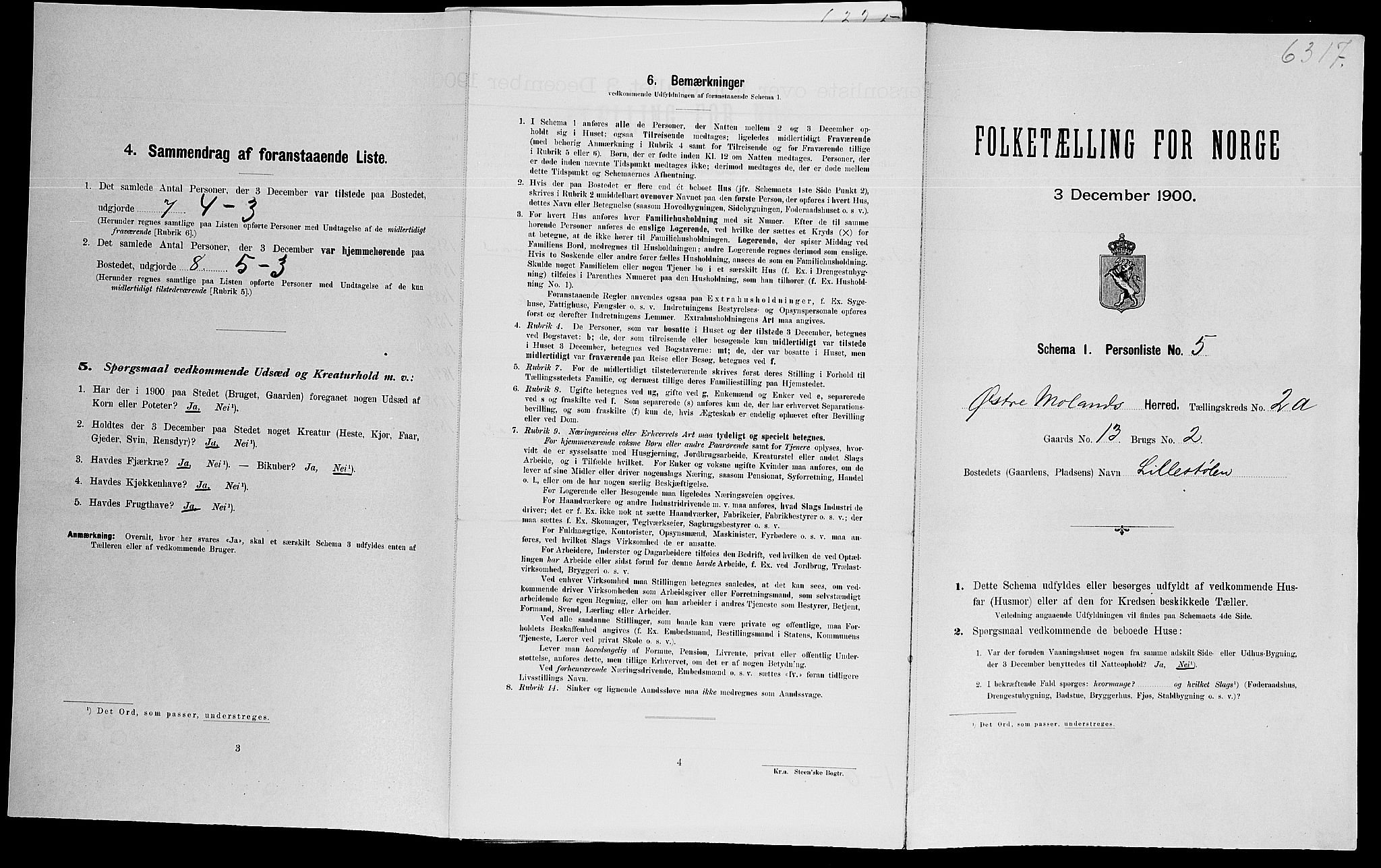 SAK, Folketelling 1900 for 0918 Austre Moland herred, 1900, s. 218