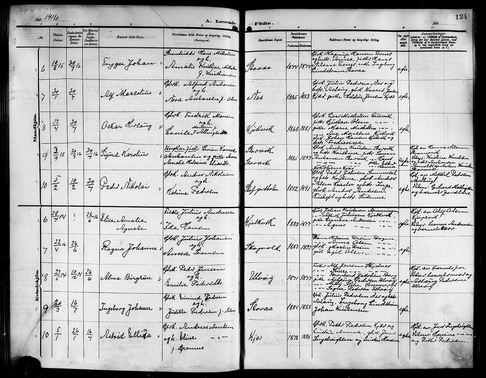 Ministerialprotokoller, klokkerbøker og fødselsregistre - Nordland, AV/SAT-A-1459/861/L0877: Klokkerbok nr. 861C03, 1903-1919, s. 124