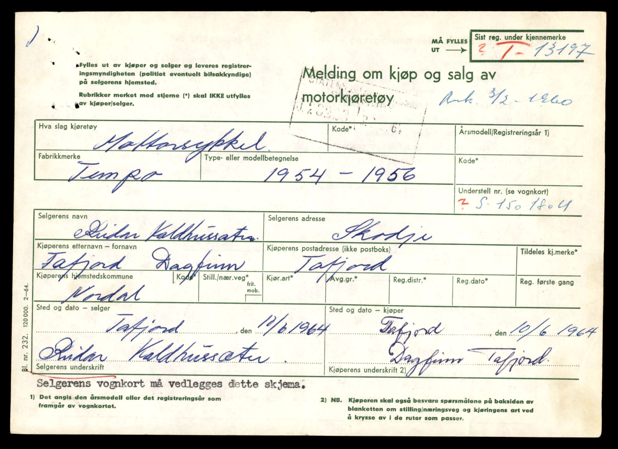 Møre og Romsdal vegkontor - Ålesund trafikkstasjon, AV/SAT-A-4099/F/Fe/L0038: Registreringskort for kjøretøy T 13180 - T 13360, 1927-1998, s. 267