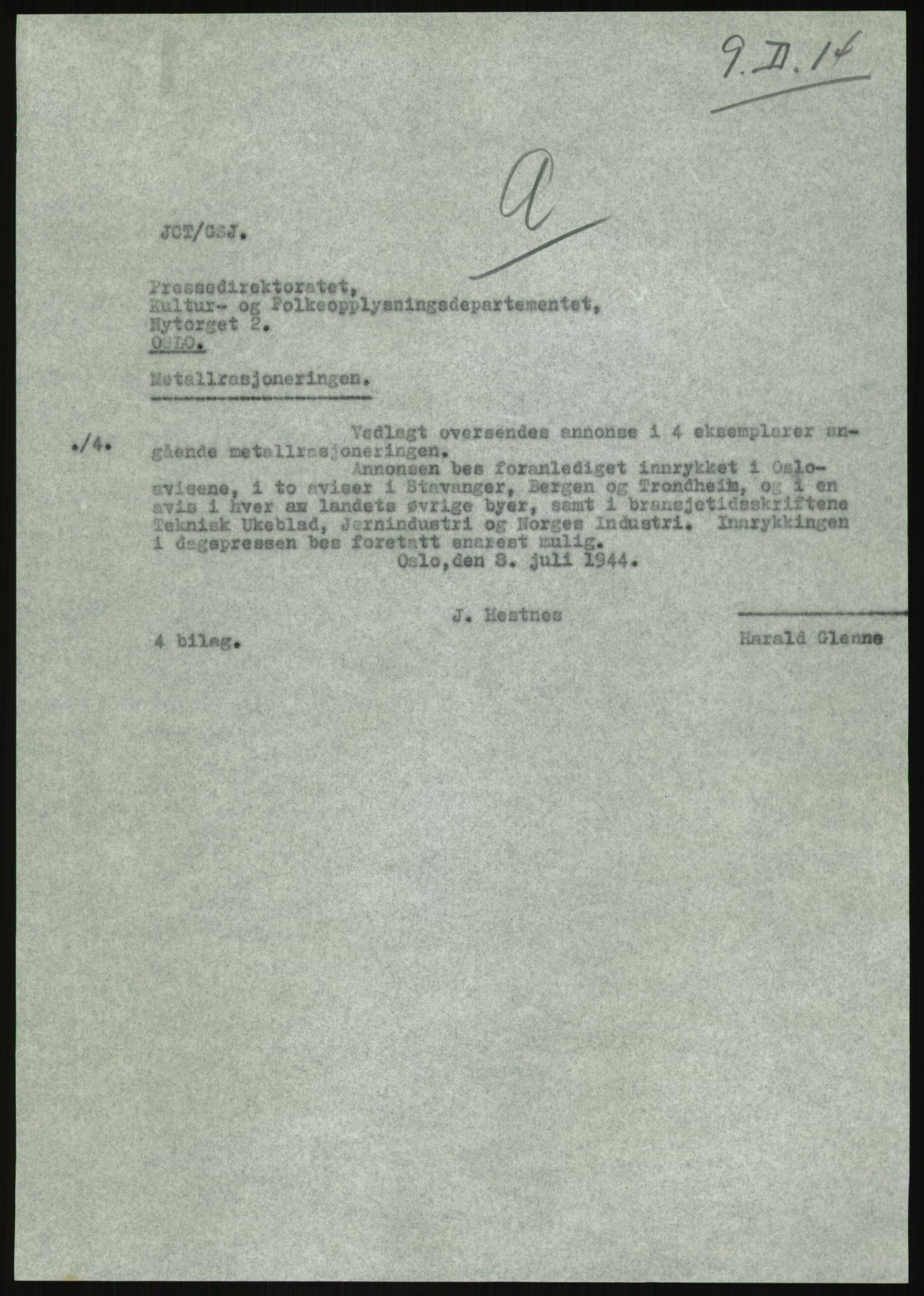 Direktoratet for industriforsyning, Sekretariatet, AV/RA-S-4153/D/Df/L0054: 9. Metallkontoret, 1940-1945, s. 1765