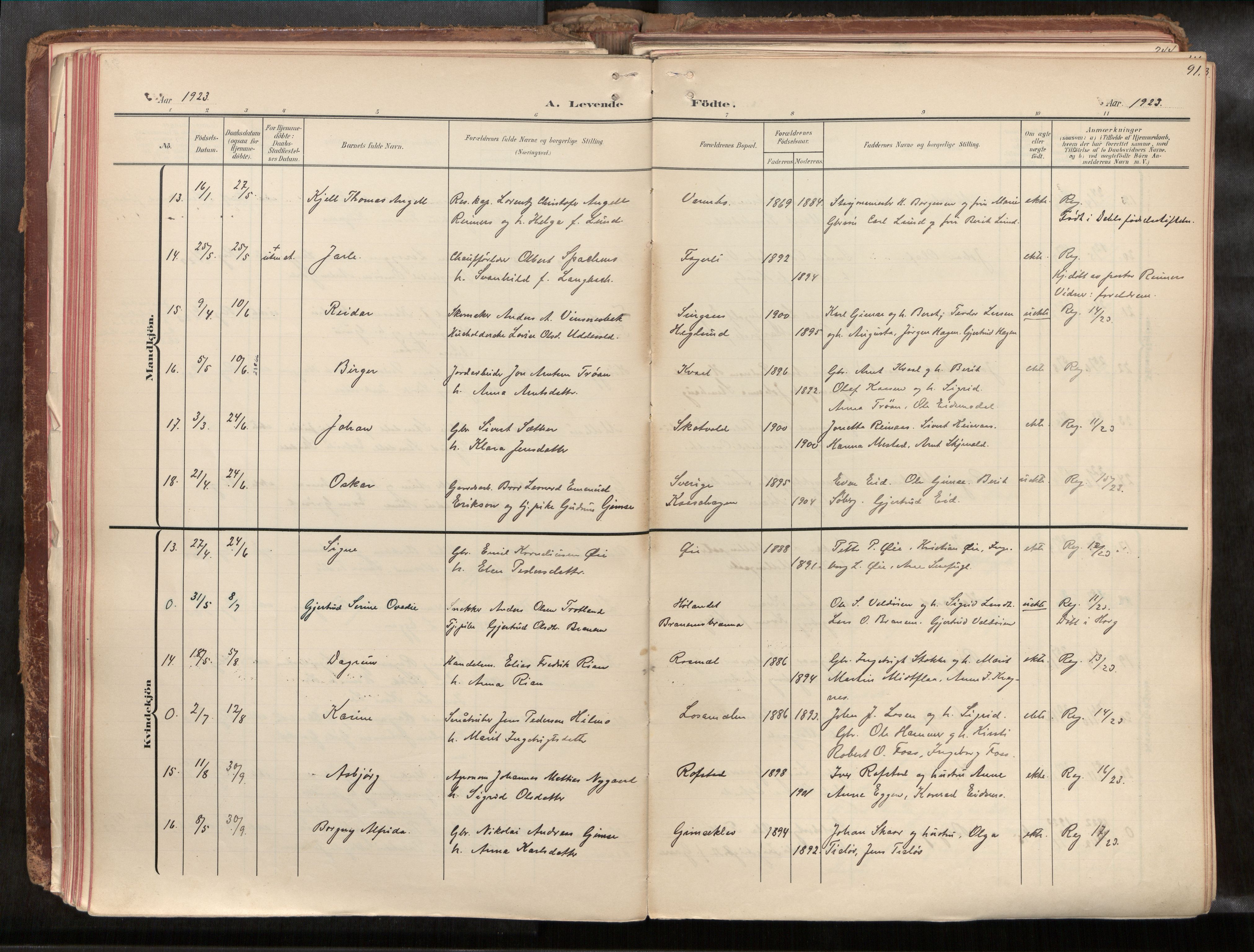 Ministerialprotokoller, klokkerbøker og fødselsregistre - Sør-Trøndelag, AV/SAT-A-1456/691/L1085b: Ministerialbok nr. 691A18, 1908-1930, s. 91