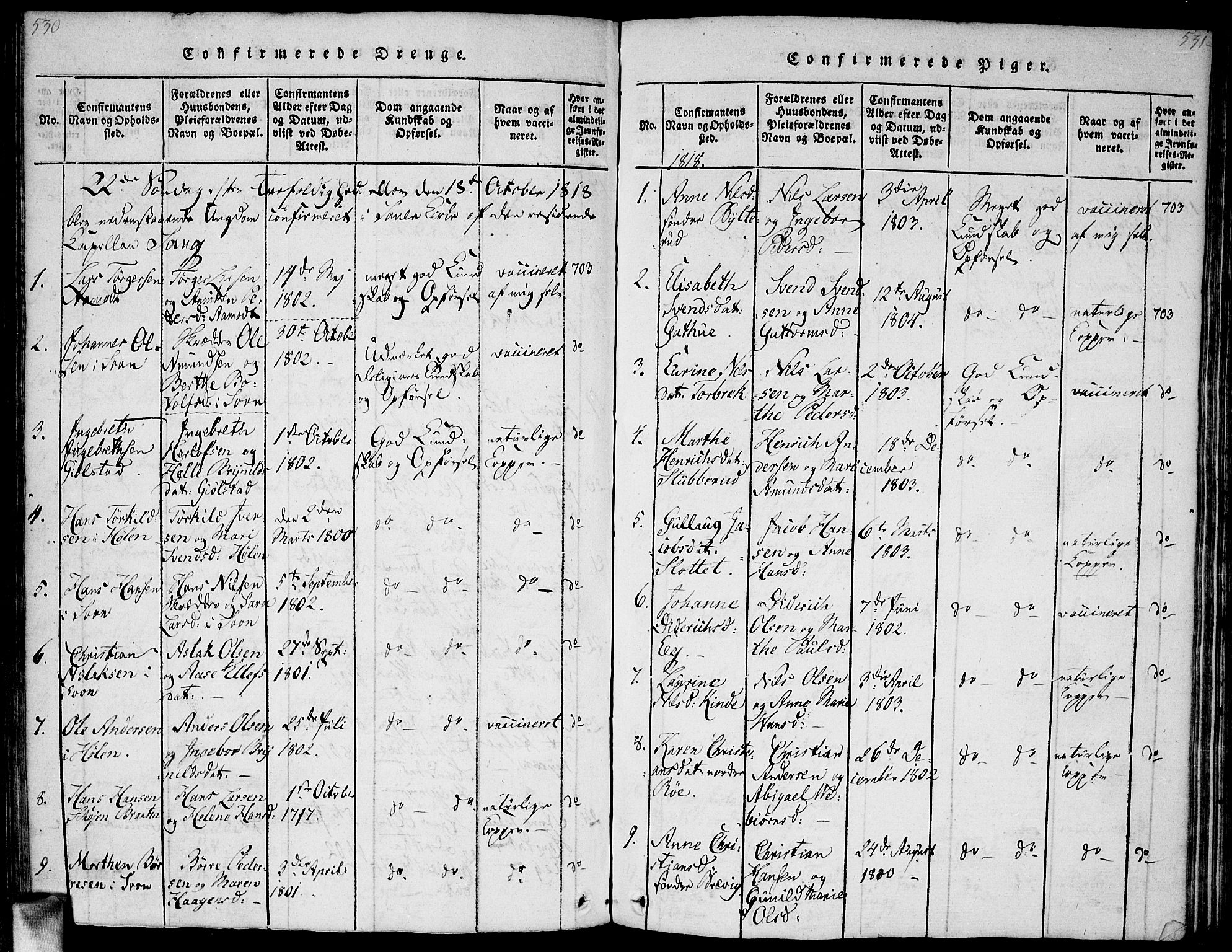 Vestby prestekontor Kirkebøker, AV/SAO-A-10893/G/Ga/L0001: Klokkerbok nr. I 1, 1814-1827, s. 530-531