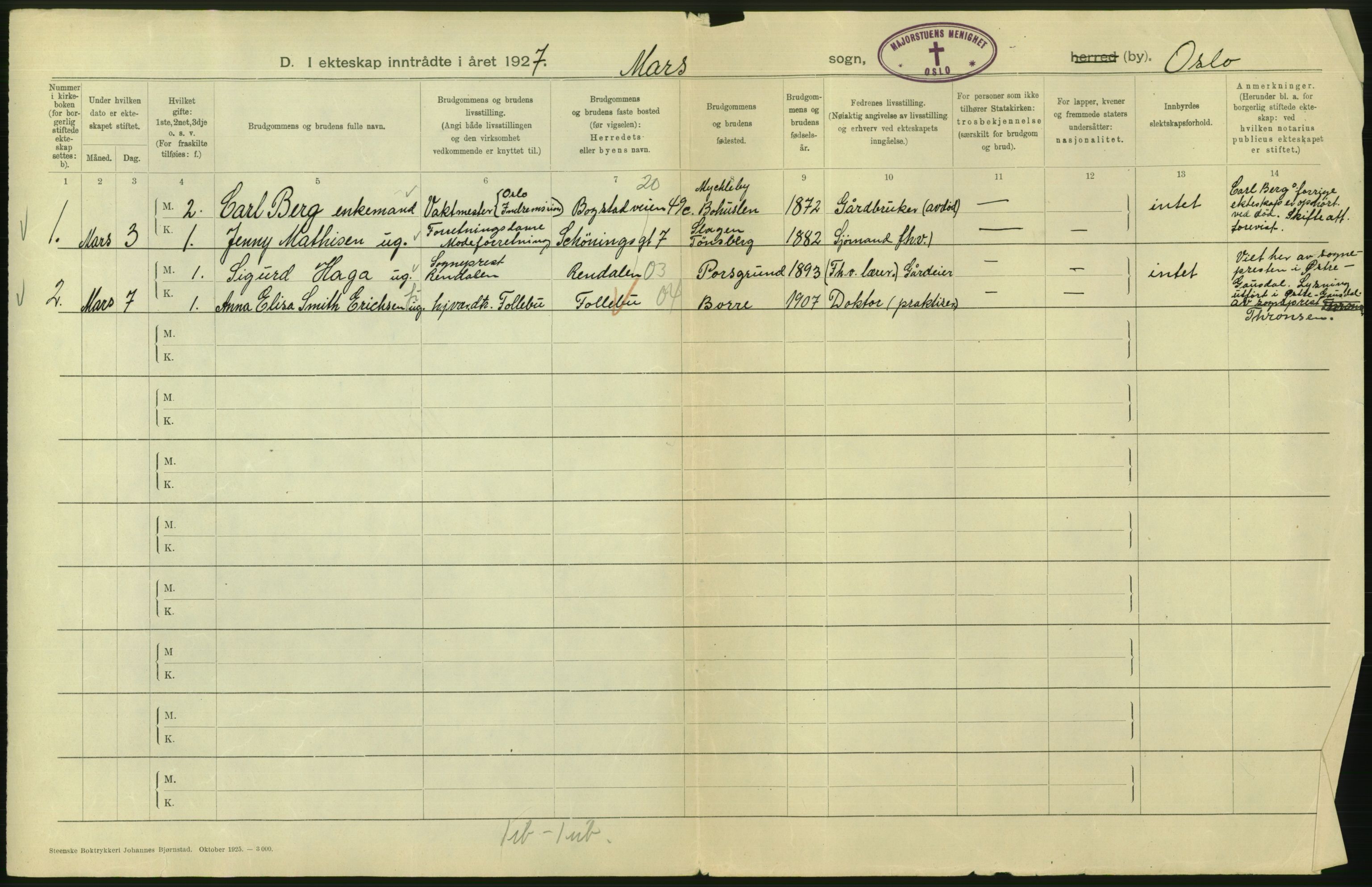 Statistisk sentralbyrå, Sosiodemografiske emner, Befolkning, AV/RA-S-2228/D/Df/Dfc/Dfcg/L0008: Oslo: Gifte, 1927, s. 826