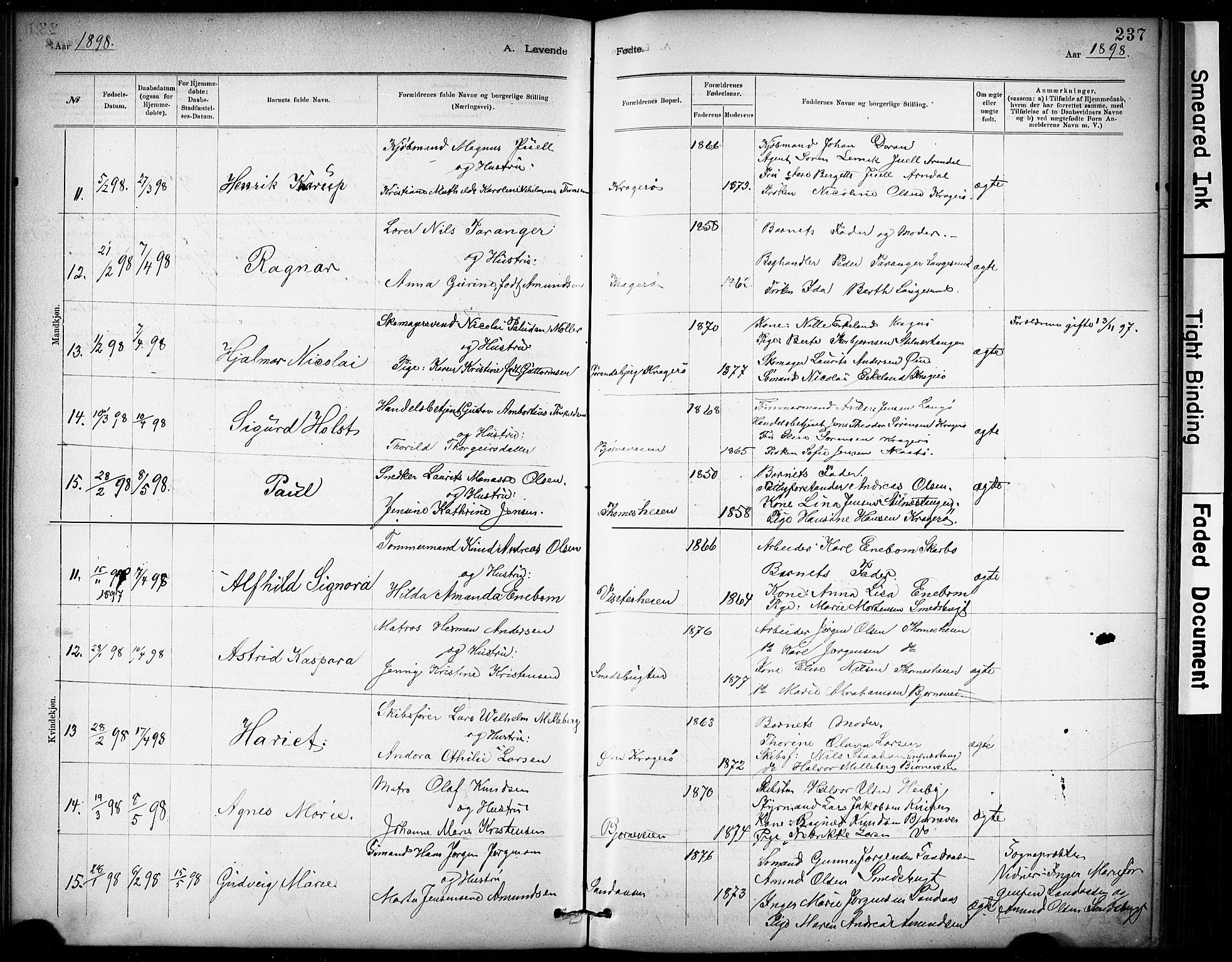 Kragerø kirkebøker, AV/SAKO-A-278/G/Ga/L0007: Klokkerbok nr. 7, 1881-1927, s. 237