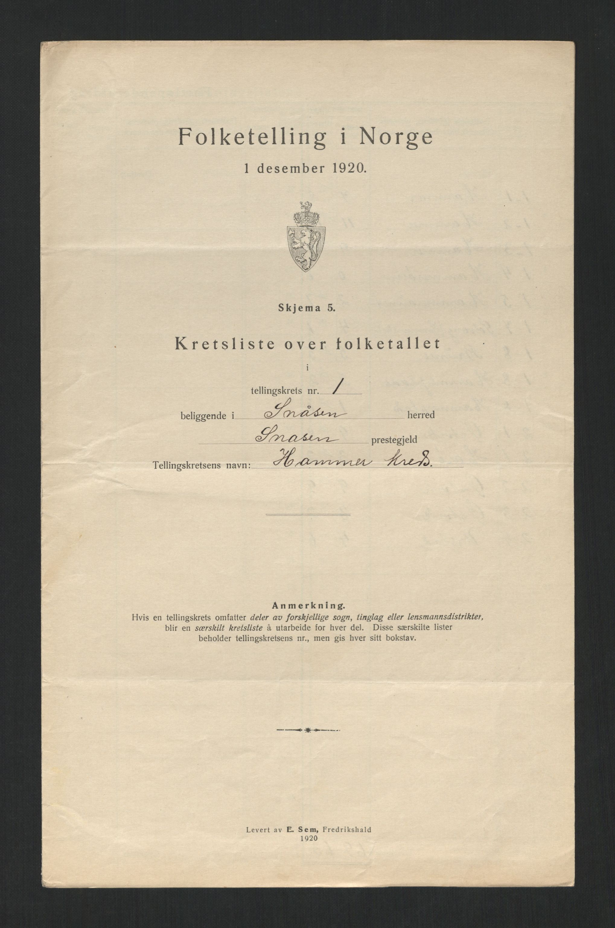 SAT, Folketelling 1920 for 1736 Snåsa herred, 1920, s. 15