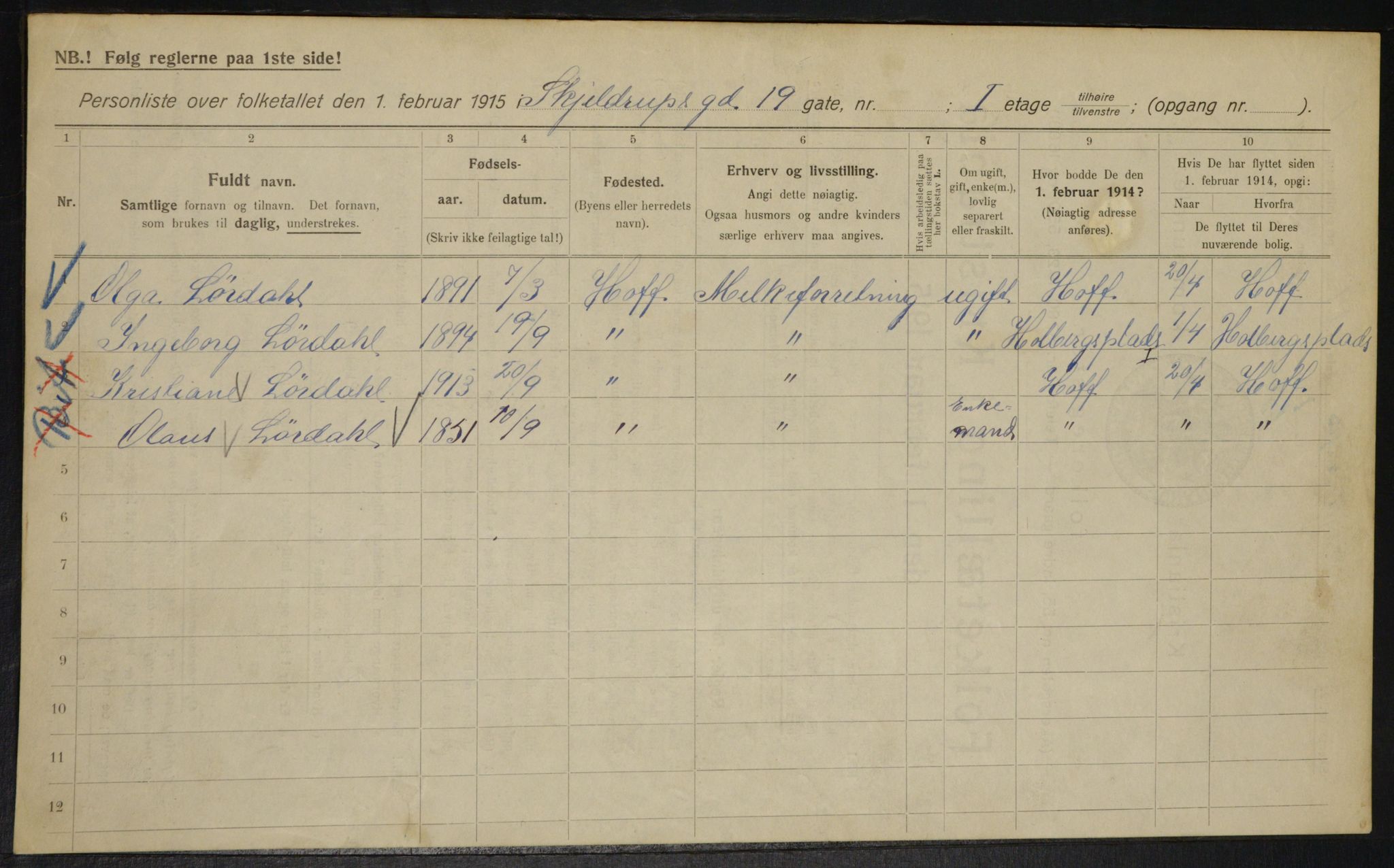 OBA, Kommunal folketelling 1.2.1915 for Kristiania, 1915, s. 96033