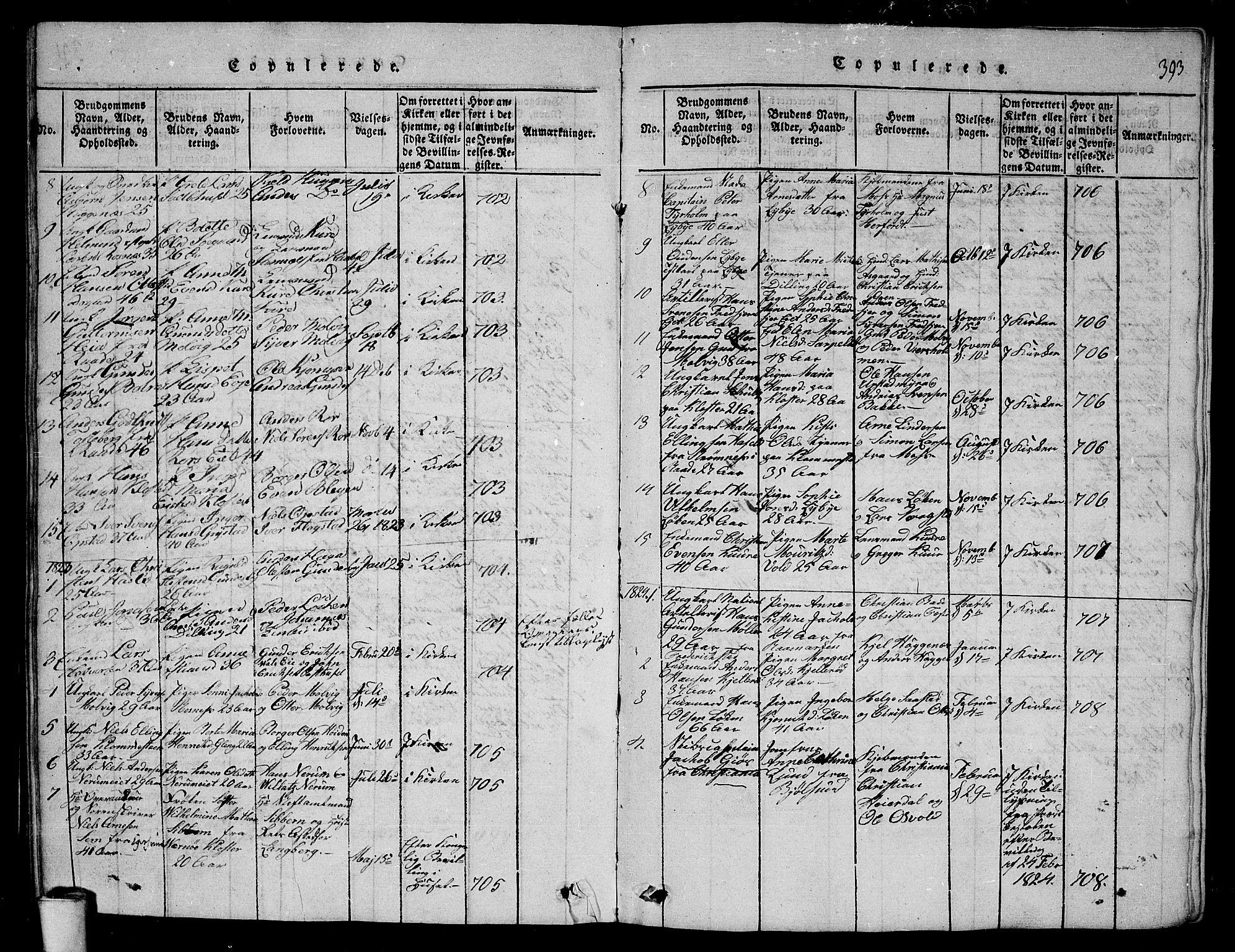 Rygge prestekontor Kirkebøker, AV/SAO-A-10084b/G/Ga/L0001: Klokkerbok nr. 1, 1814-1871, s. 392-393