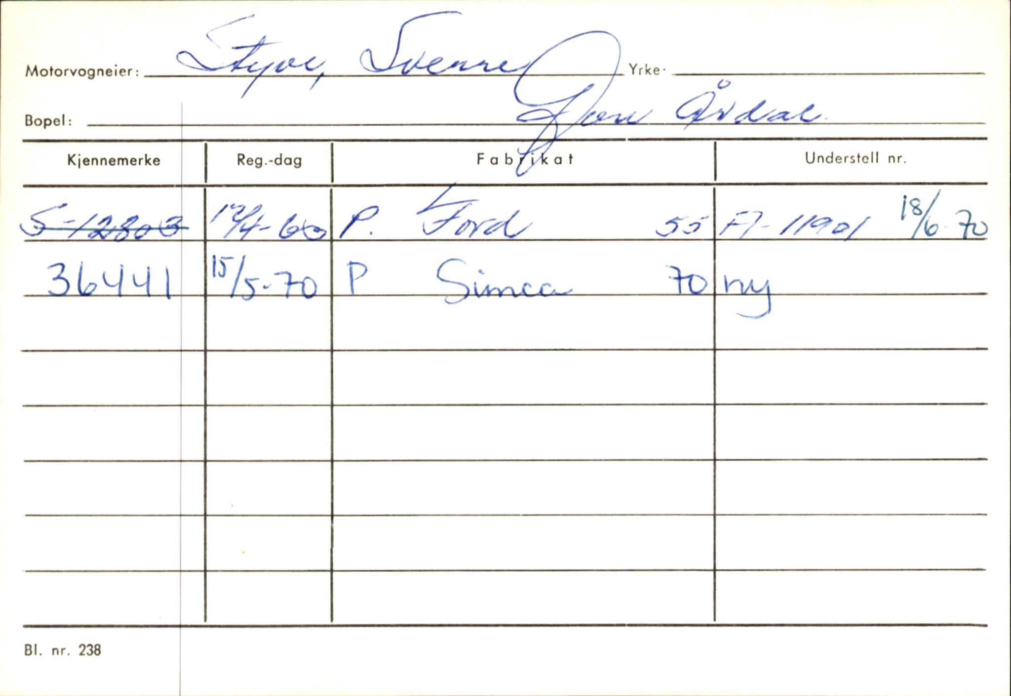 Statens vegvesen, Sogn og Fjordane vegkontor, SAB/A-5301/4/F/L0146: Registerkort Årdal R-Å samt diverse kort, 1945-1975, s. 660