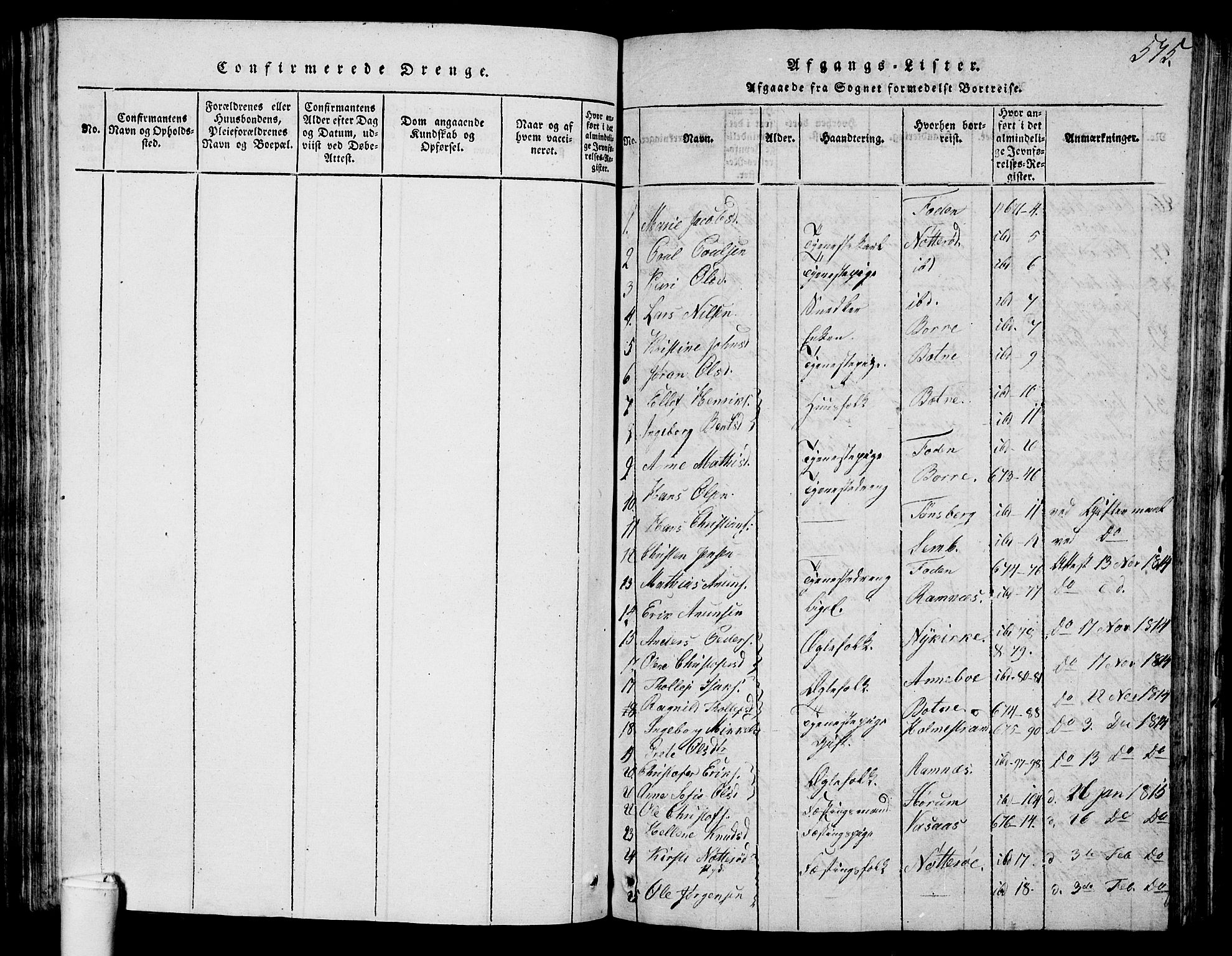 Våle kirkebøker, AV/SAKO-A-334/G/Ga/L0001: Klokkerbok nr. I 1, 1814-1824, s. 574-575