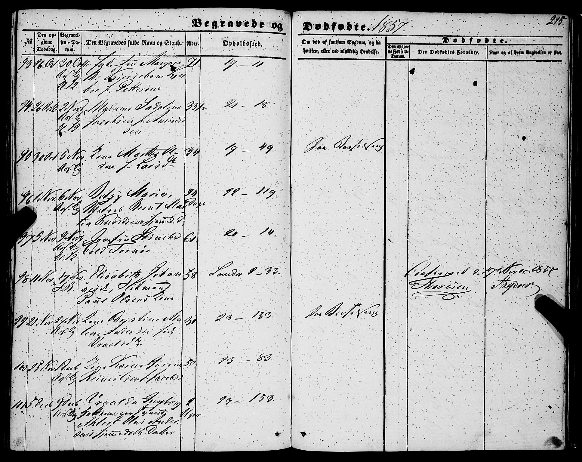 Korskirken sokneprestembete, SAB/A-76101/H/Haa: Ministerialbok nr. E 2, 1848-1862, s. 215