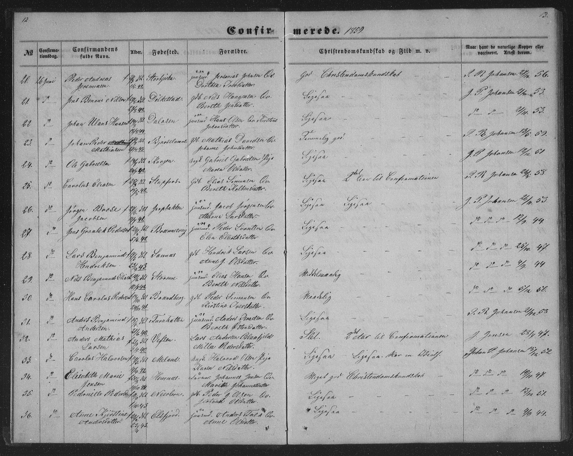 Ministerialprotokoller, klokkerbøker og fødselsregistre - Nordland, AV/SAT-A-1459/825/L0366: Klokkerbok nr. 825C03, 1858-1884, s. 12-13