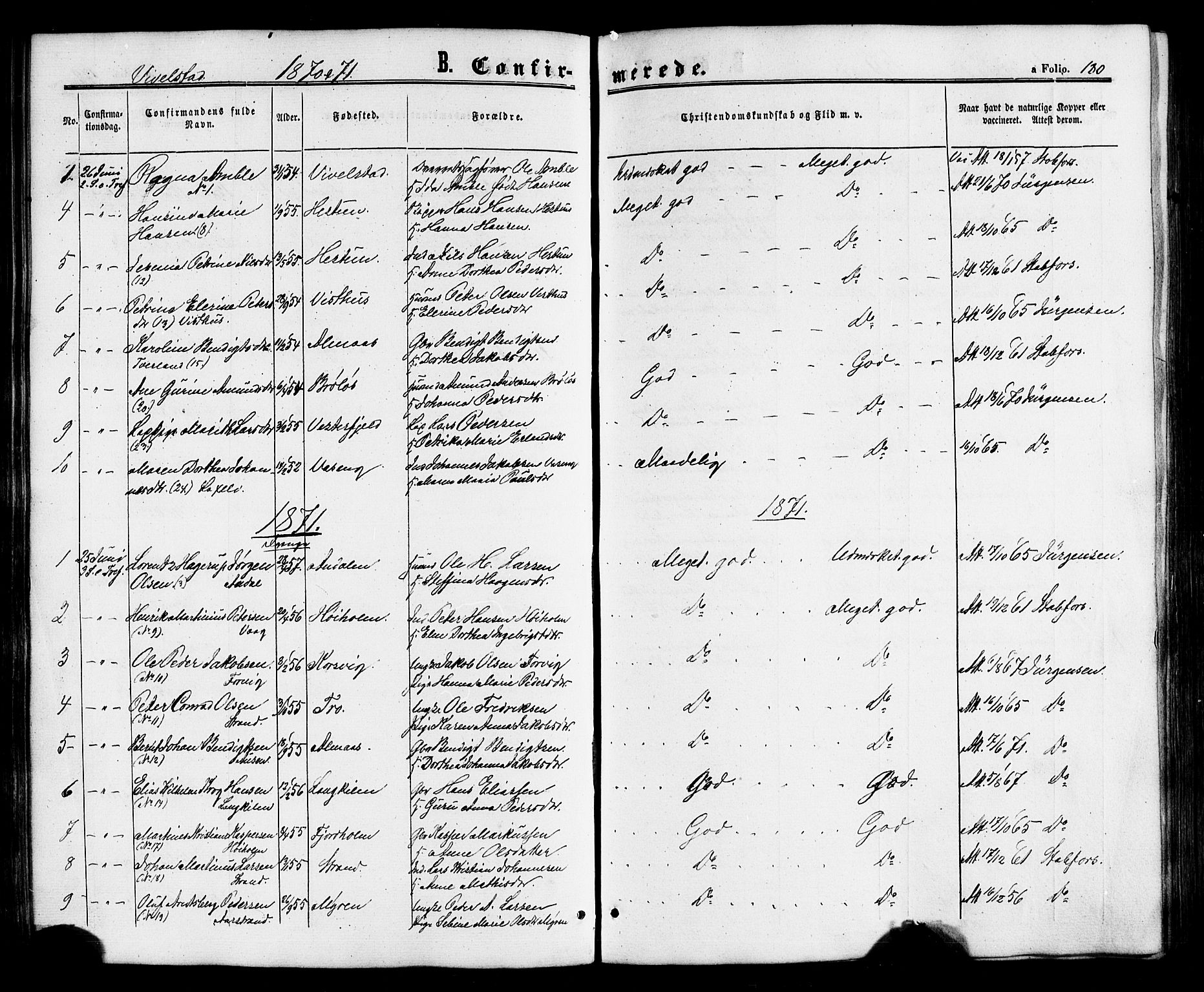 Ministerialprotokoller, klokkerbøker og fødselsregistre - Nordland, AV/SAT-A-1459/817/L0262: Ministerialbok nr. 817A03 /2, 1867-1877, s. 180