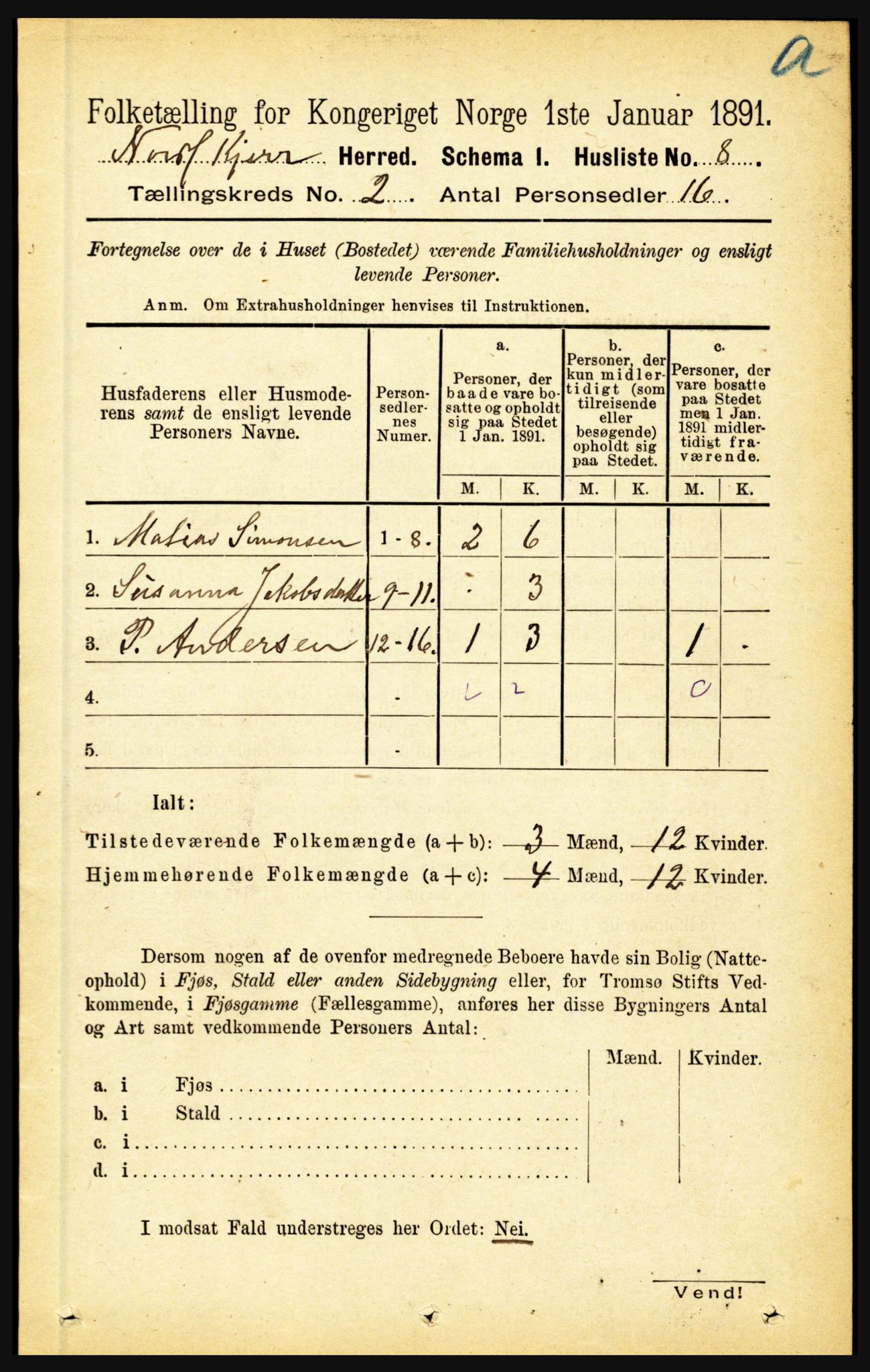 RA, Folketelling 1891 for 1846 Nordfold-Kjerringøy herred, 1891, s. 395