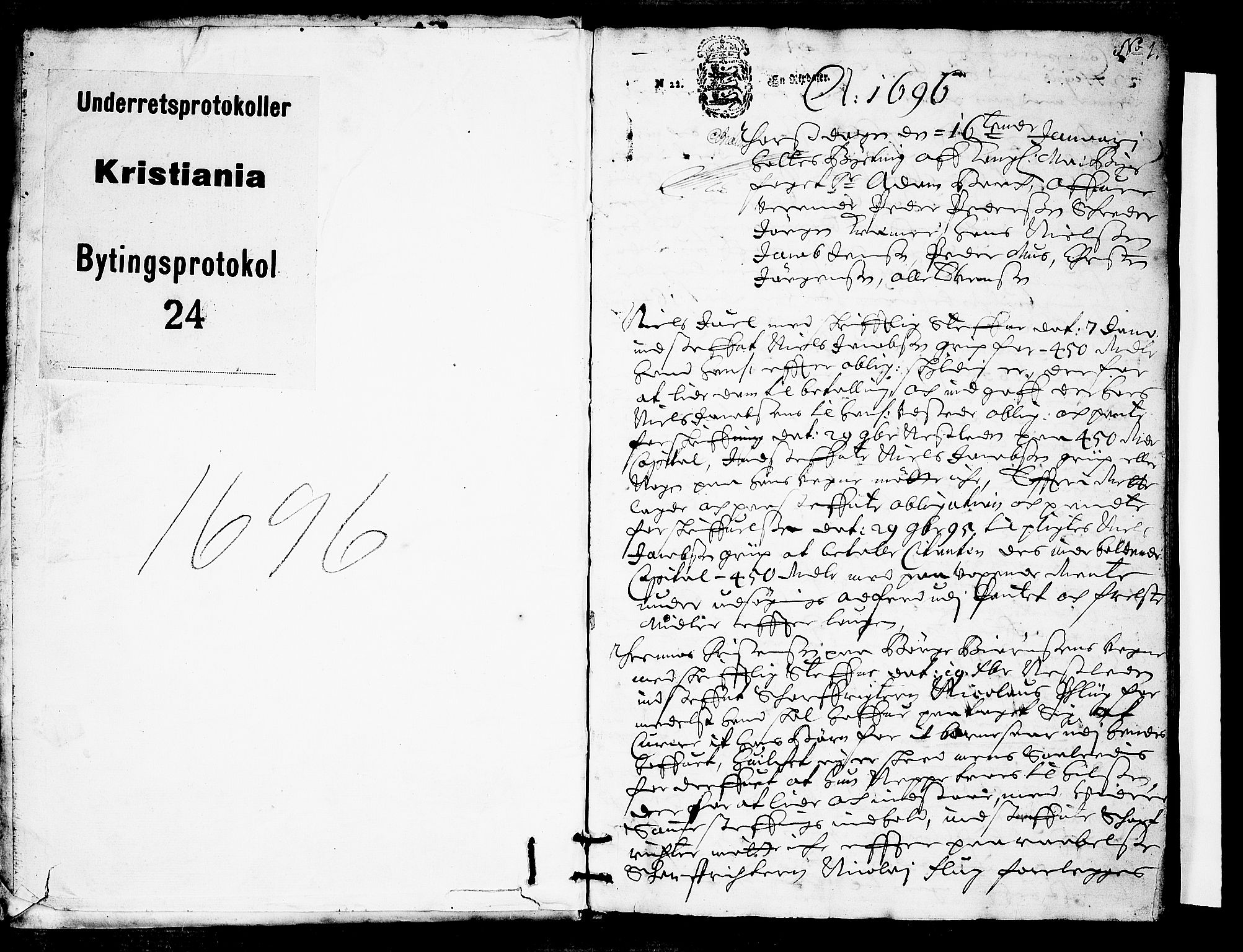 Christiania byfogd, AV/SAO-A-11543/F/Fb/L0024: Tingbok, 1696, s. 0b-1a