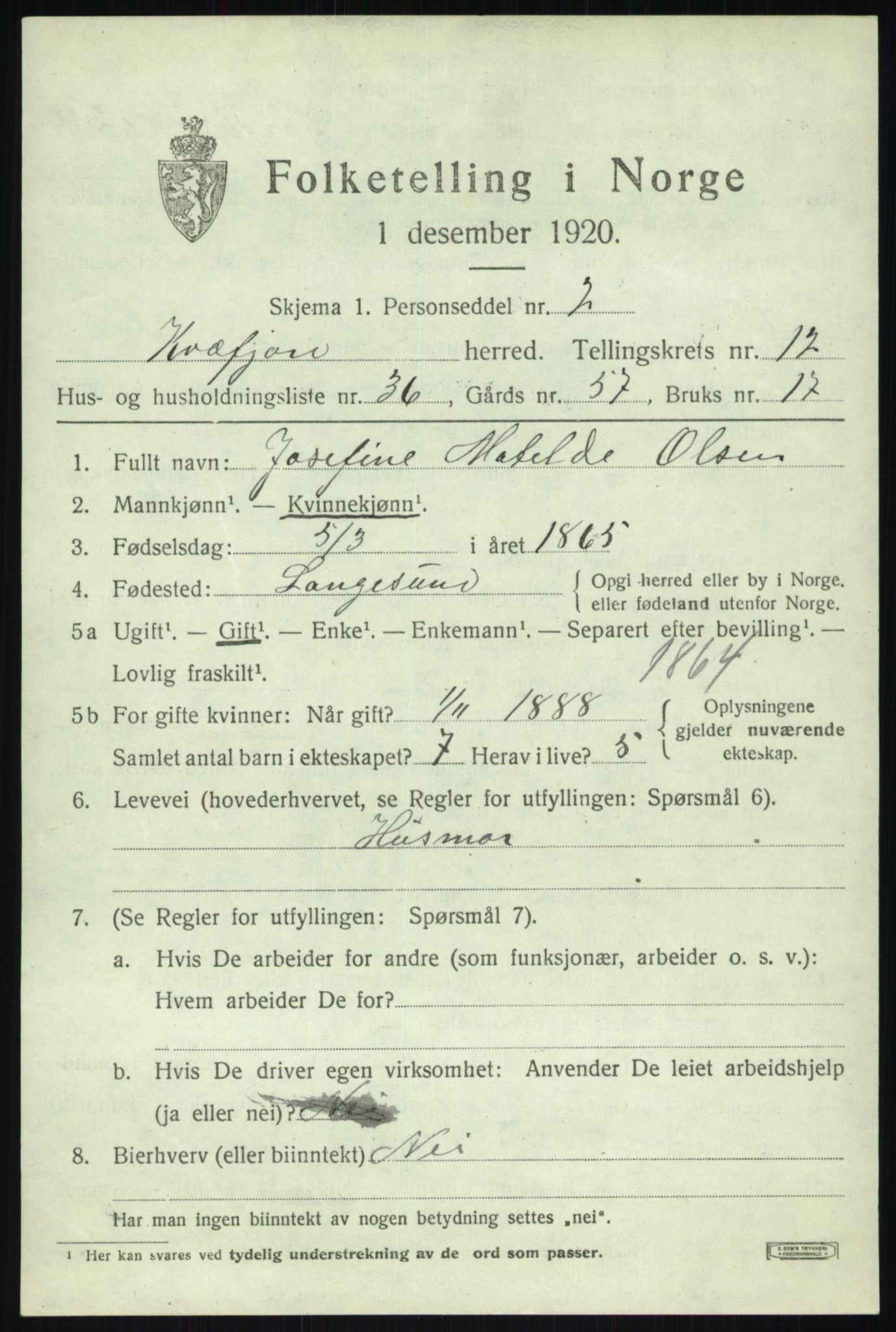 SATØ, Folketelling 1920 for 1911 Kvæfjord herred, 1920, s. 6129