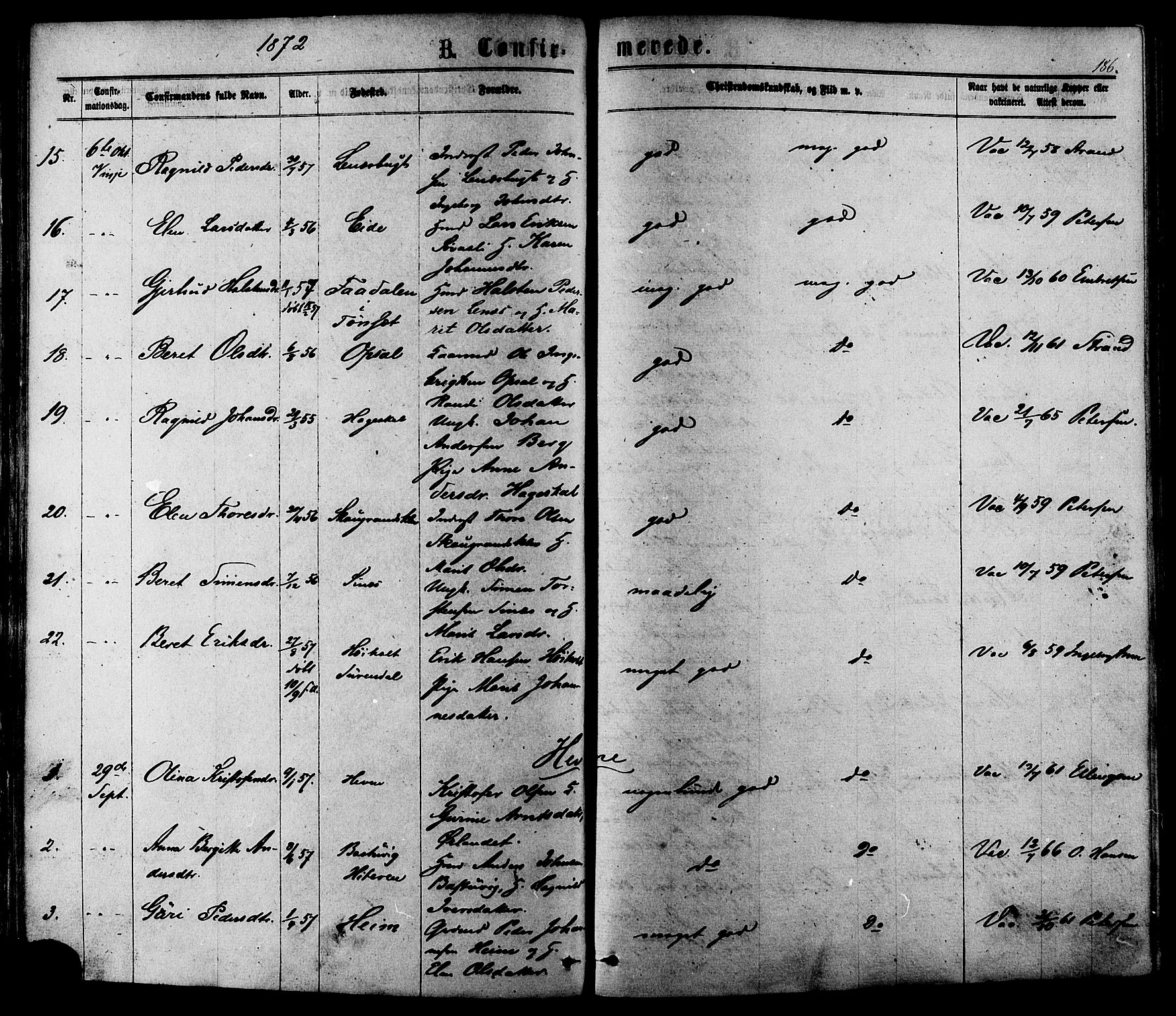 Ministerialprotokoller, klokkerbøker og fødselsregistre - Sør-Trøndelag, AV/SAT-A-1456/630/L0495: Ministerialbok nr. 630A08, 1868-1878, s. 186