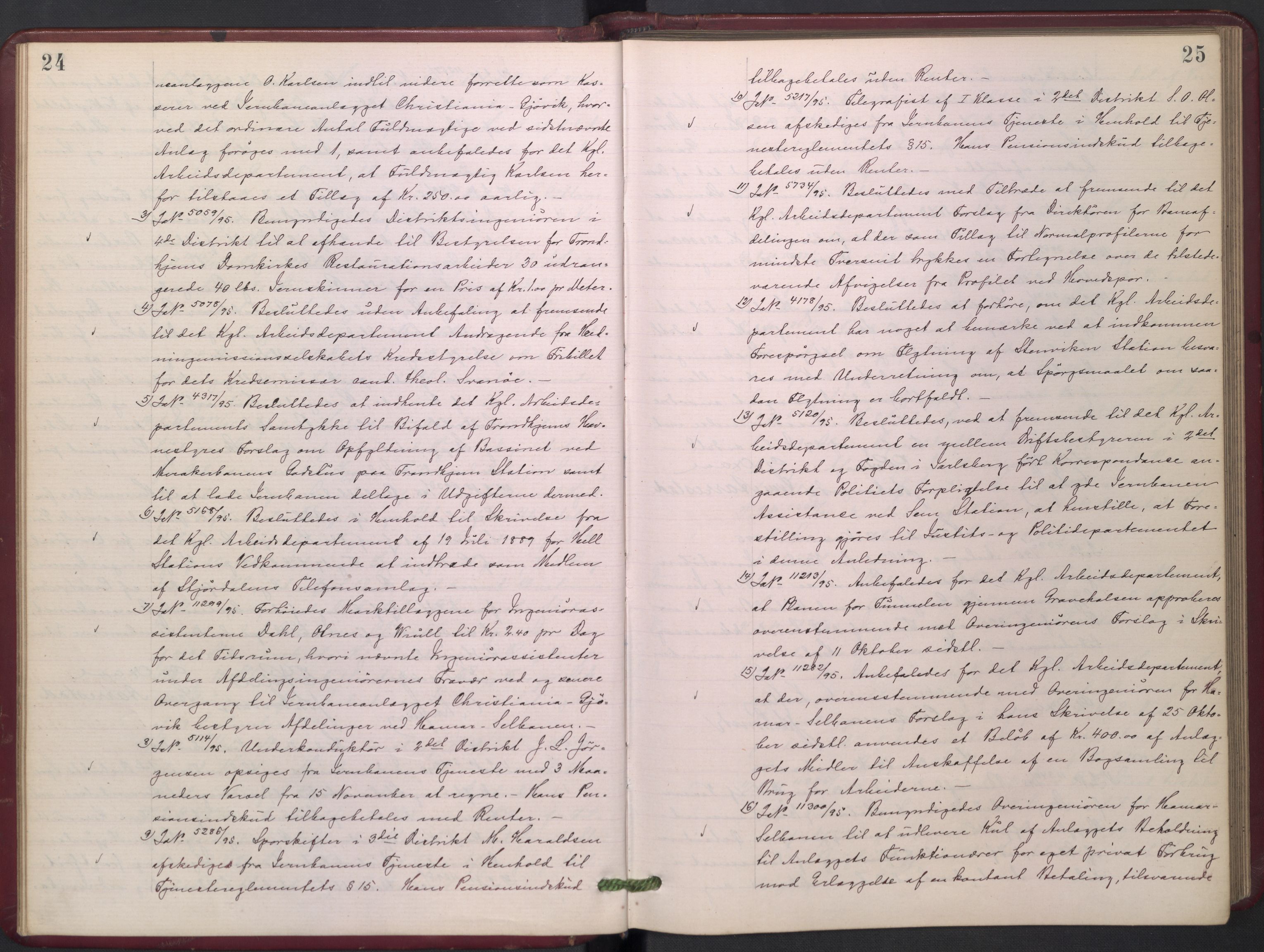 Norges statsbaner, Administrasjons- økonomi- og personalavdelingen, AV/RA-S-3412/A/Aa/L0003: Forhandlingsprotokoll, 1895-1897, s. 24-25