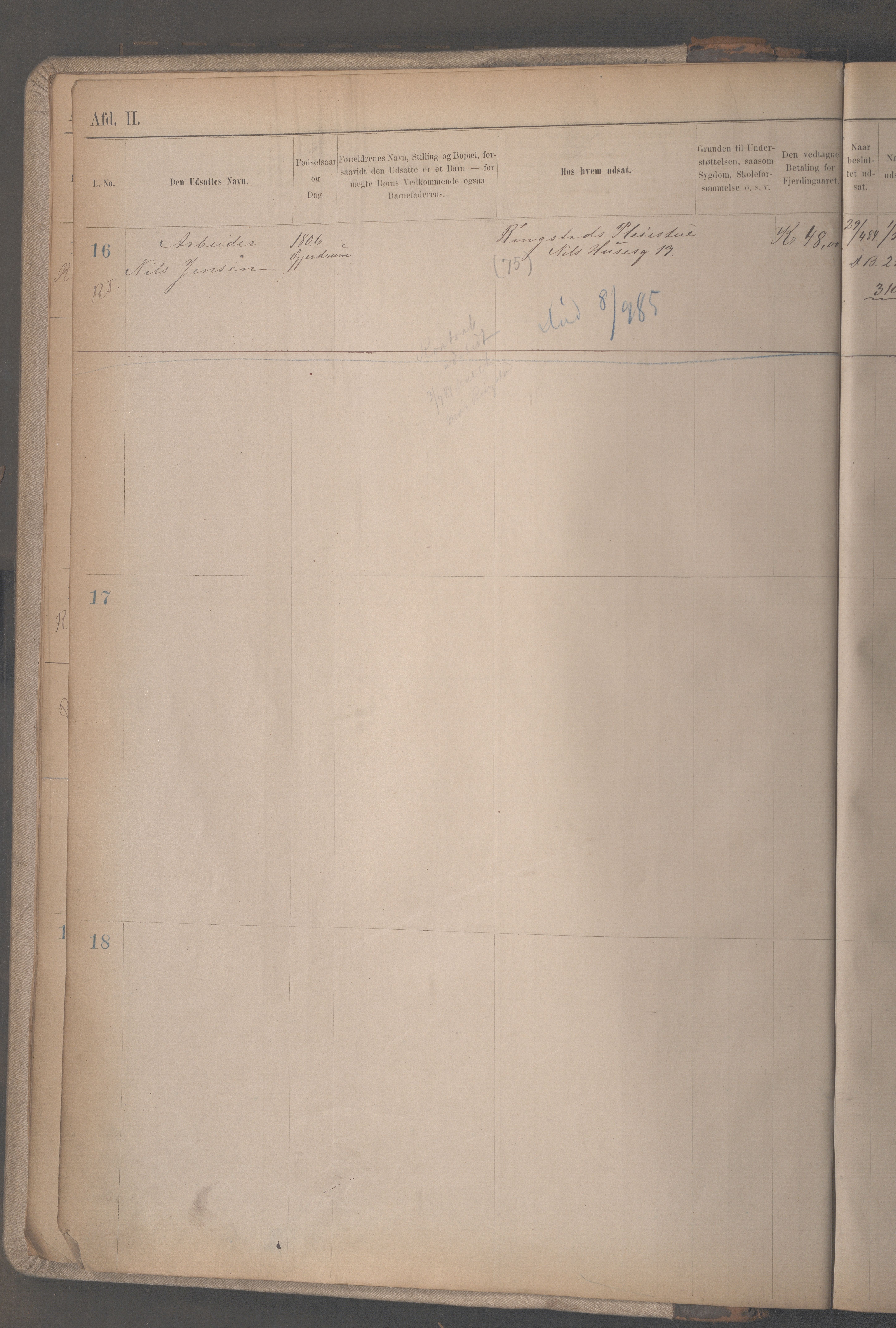Fattigvesenet, OBA/A-20045/H/Hc/L0002: Manntallsprotokoll. Mnr. 1-592, 1879-1887, s. 20
