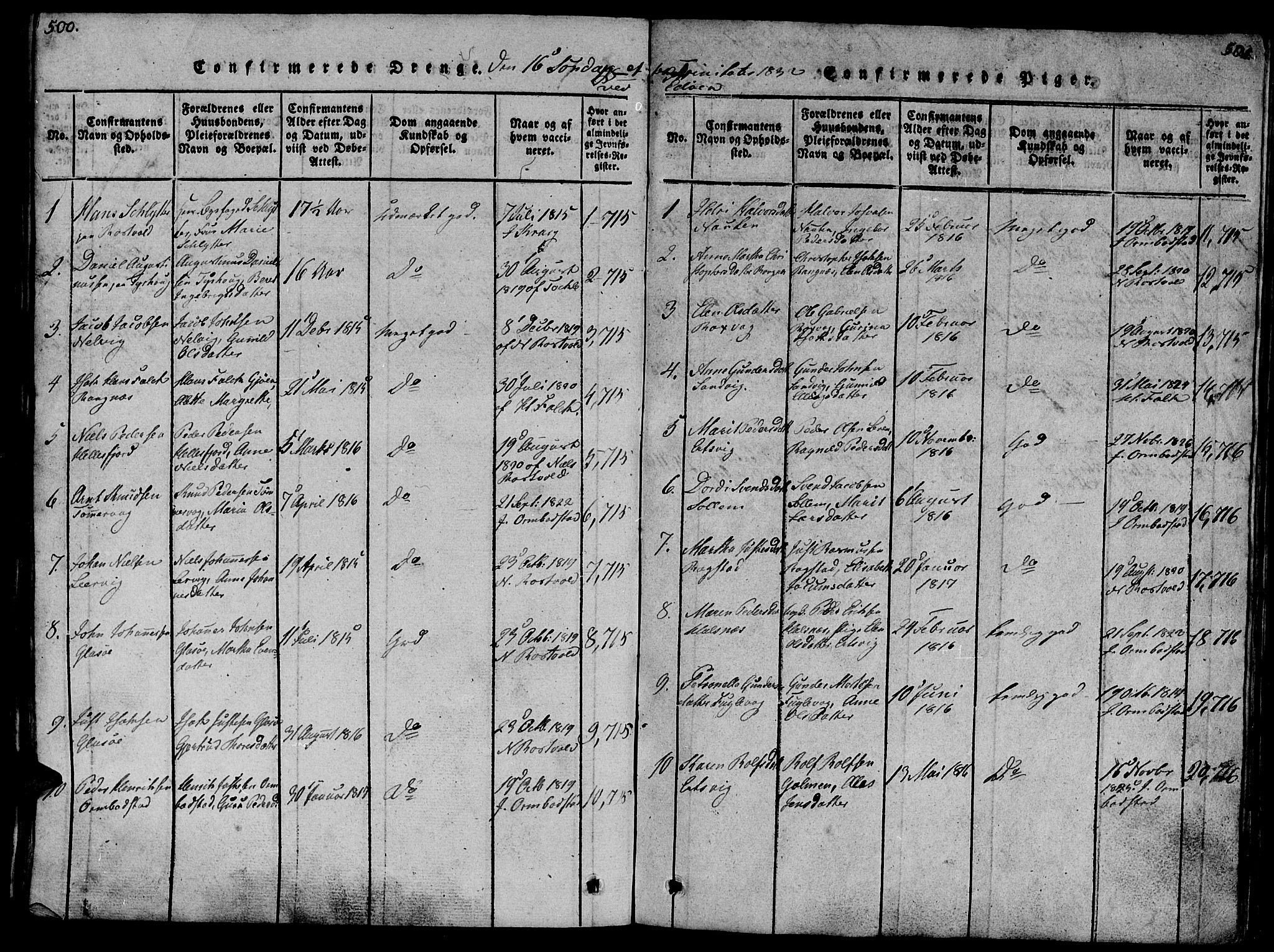 Ministerialprotokoller, klokkerbøker og fødselsregistre - Møre og Romsdal, AV/SAT-A-1454/581/L0933: Ministerialbok nr. 581A03 /1, 1819-1836, s. 500-501