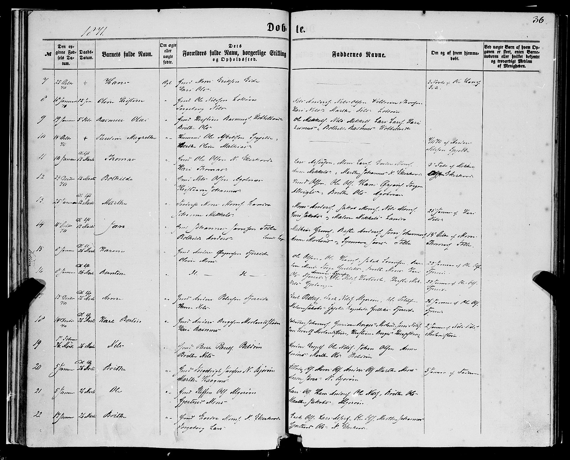 Fjell sokneprestembete, AV/SAB-A-75301/H/Haa: Ministerialbok nr. A 3, 1864-1877, s. 36