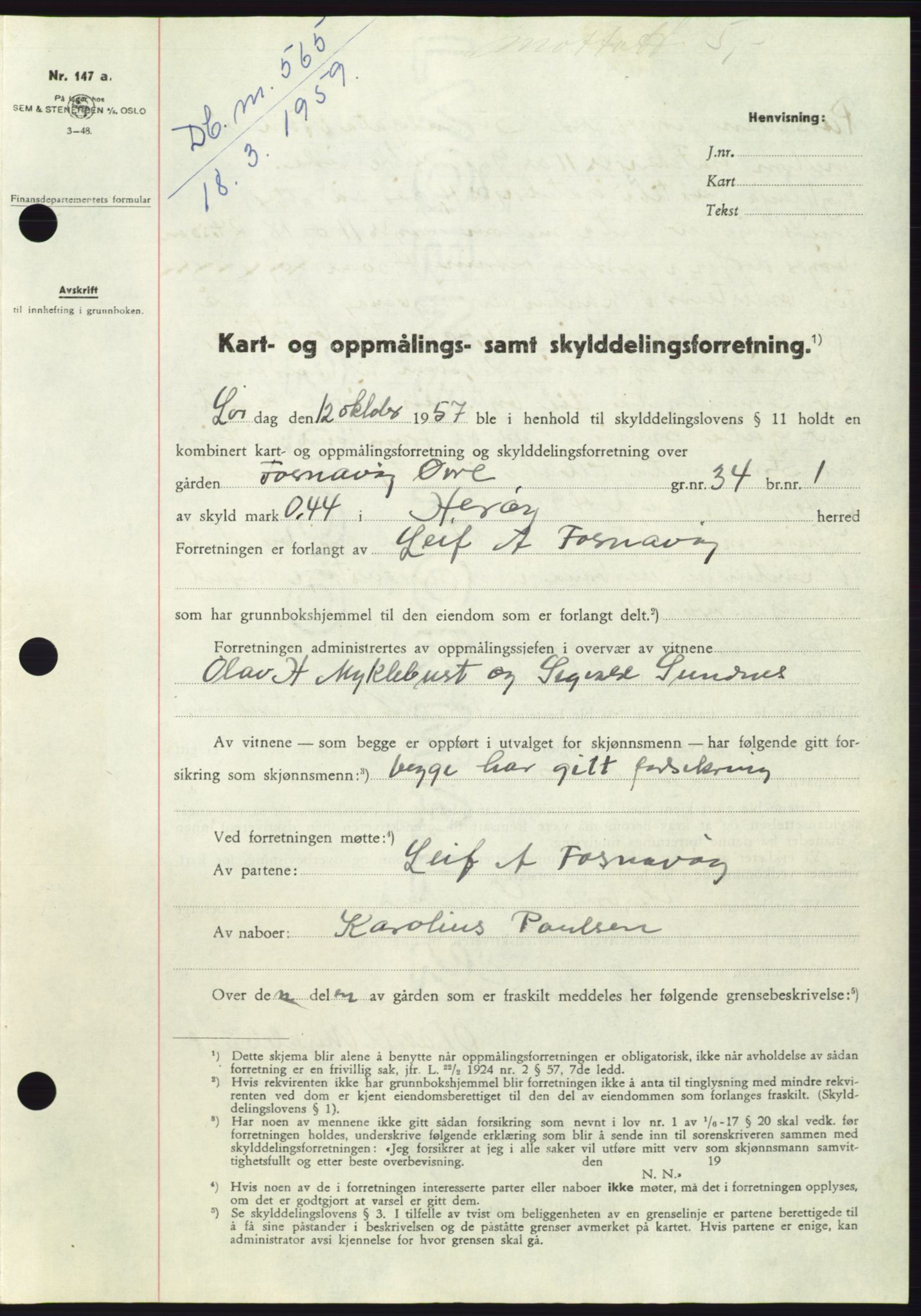 Søre Sunnmøre sorenskriveri, SAT/A-4122/1/2/2C/L0112: Pantebok nr. 38A, 1959-1959, Dagboknr: 565/1959