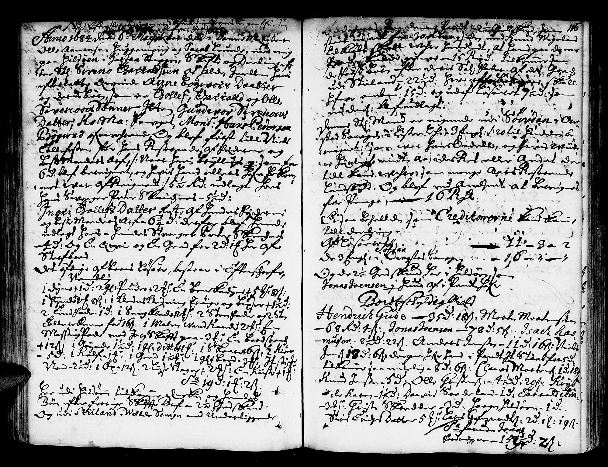 Mandal sorenskriveri, SAK/1221-0005/001/H/Hc/L0002: Skifteprotokoll nr 2 med register, 1677-1689, s. 115b-116a