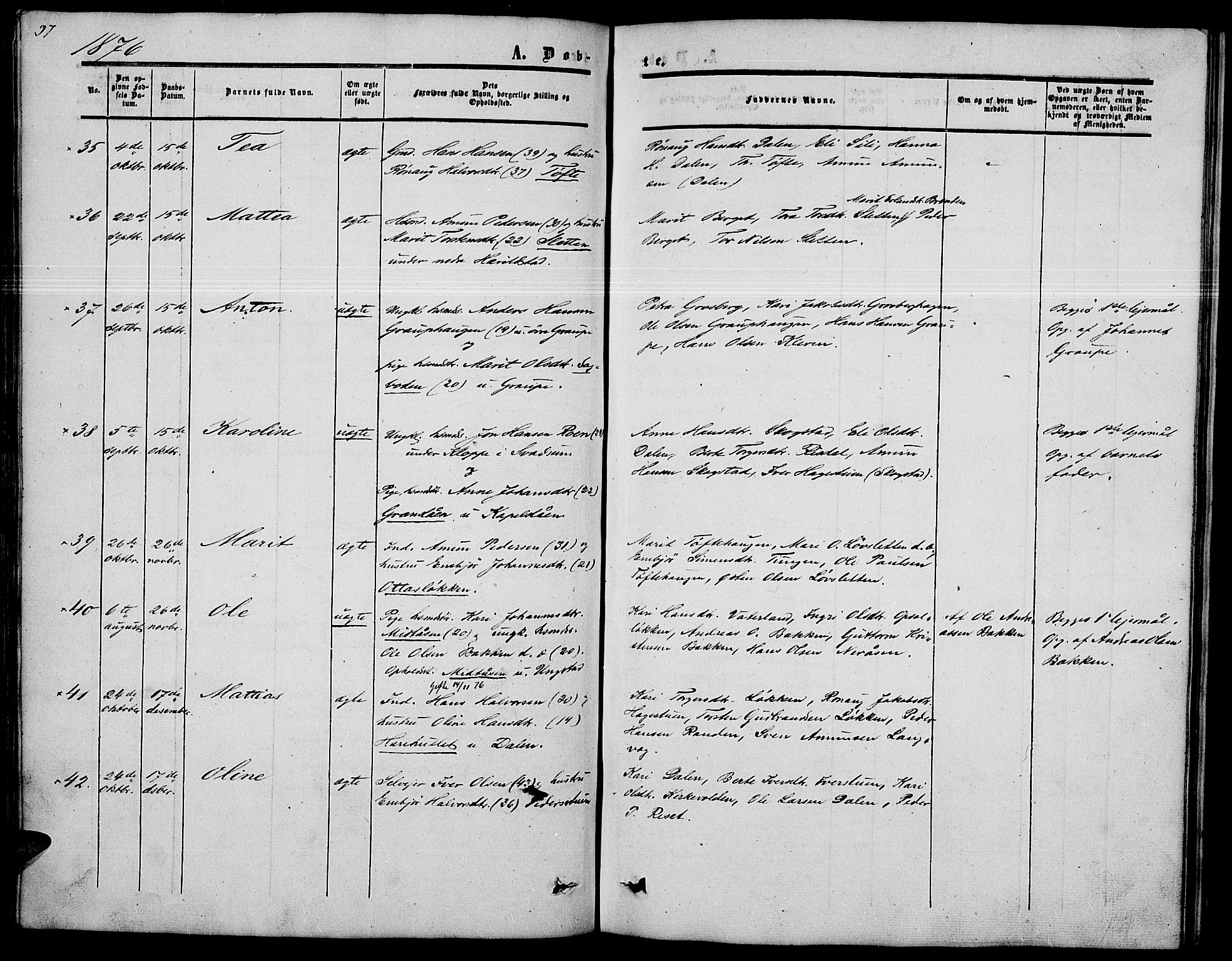 Nord-Fron prestekontor, AV/SAH-PREST-080/H/Ha/Hab/L0002: Klokkerbok nr. 2, 1851-1883, s. 97