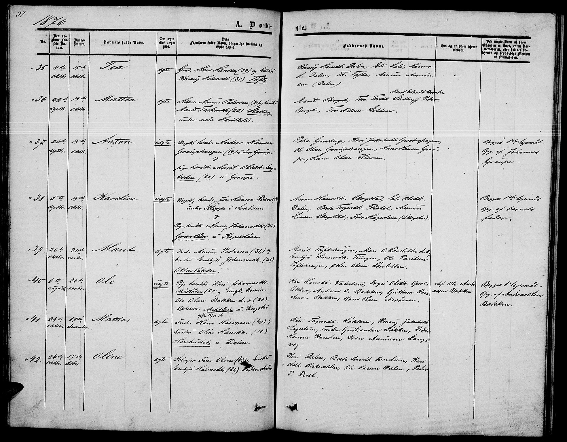 Nord-Fron prestekontor, SAH/PREST-080/H/Ha/Hab/L0002: Klokkerbok nr. 2, 1851-1883, s. 97