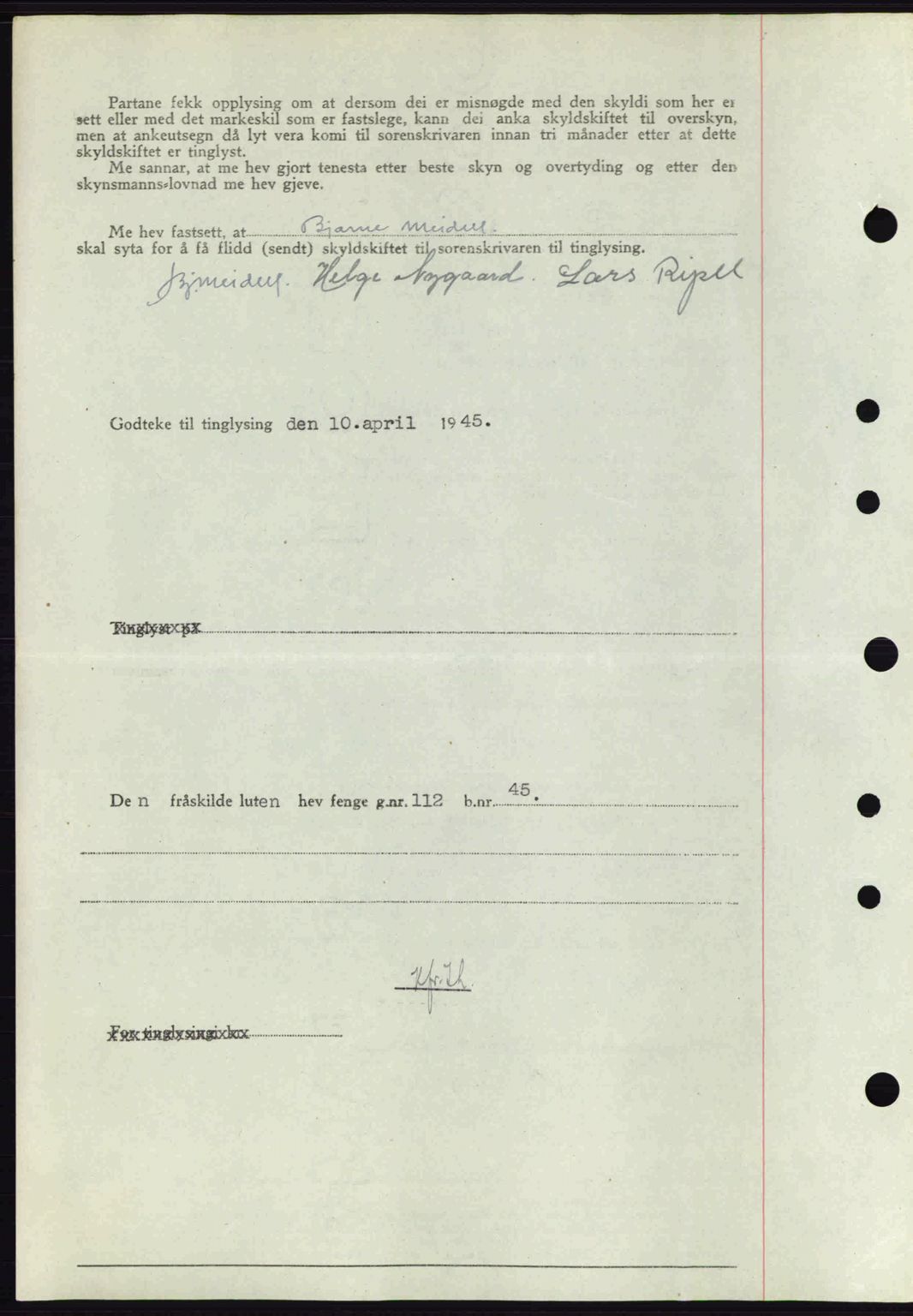 Sunnhordland sorenskrivar, AV/SAB-A-2401: Pantebok nr. A77, 1945-1945, Dagboknr: 430/1945