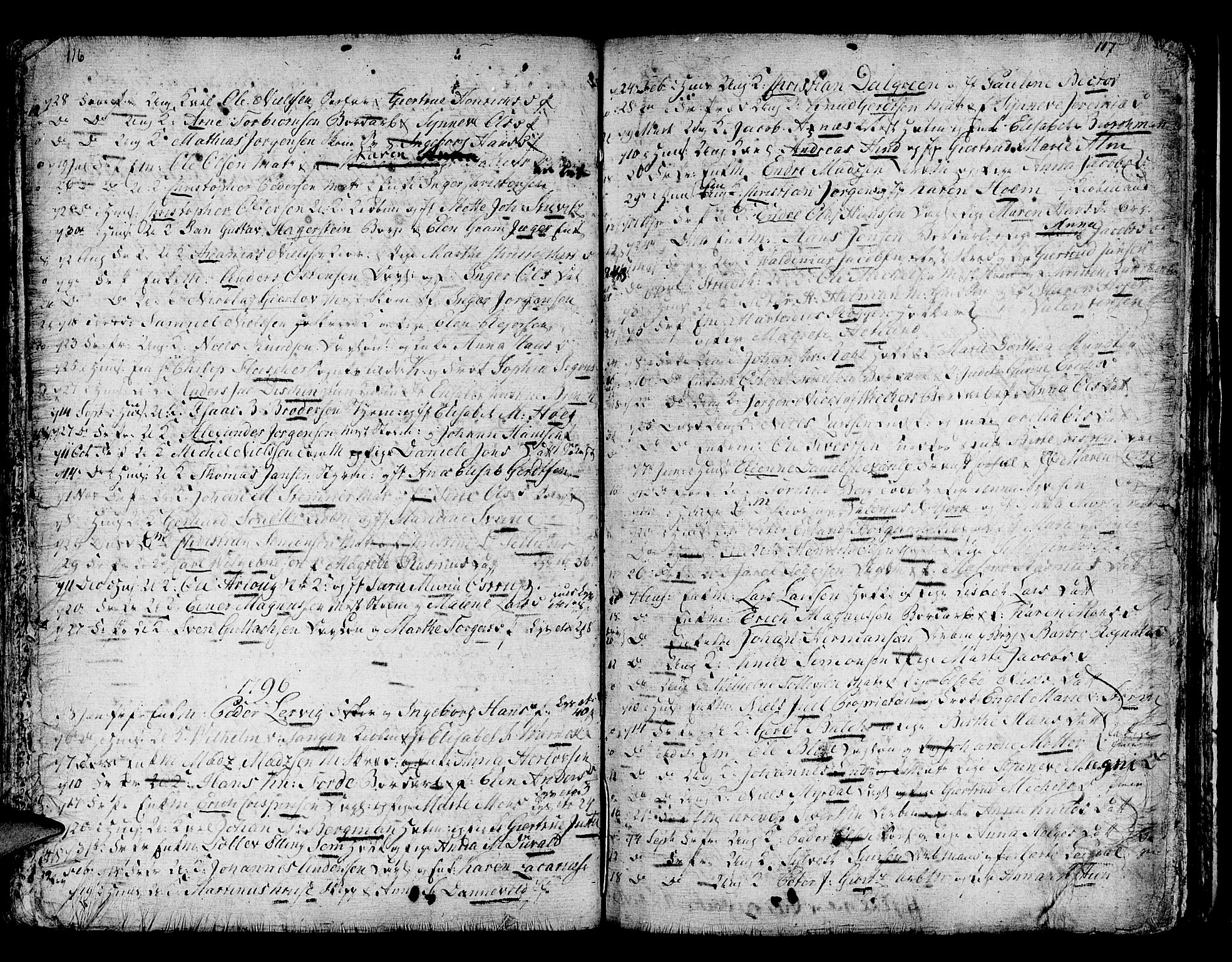 Domkirken sokneprestembete, AV/SAB-A-74801/H/Haa/L0007: Ministerialbok nr. A 7, 1725-1826, s. 116-117