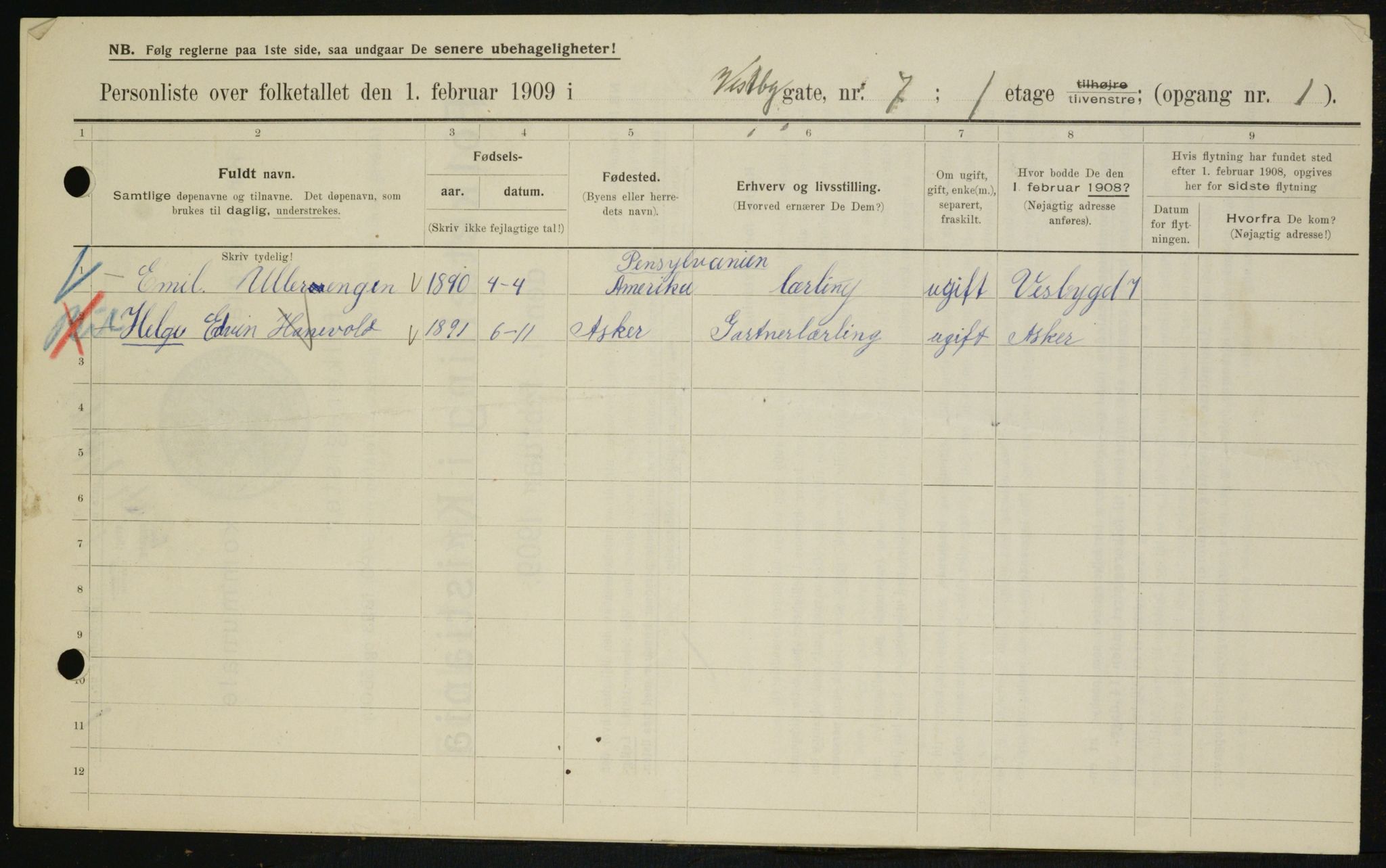 OBA, Kommunal folketelling 1.2.1909 for Kristiania kjøpstad, 1909, s. 90547