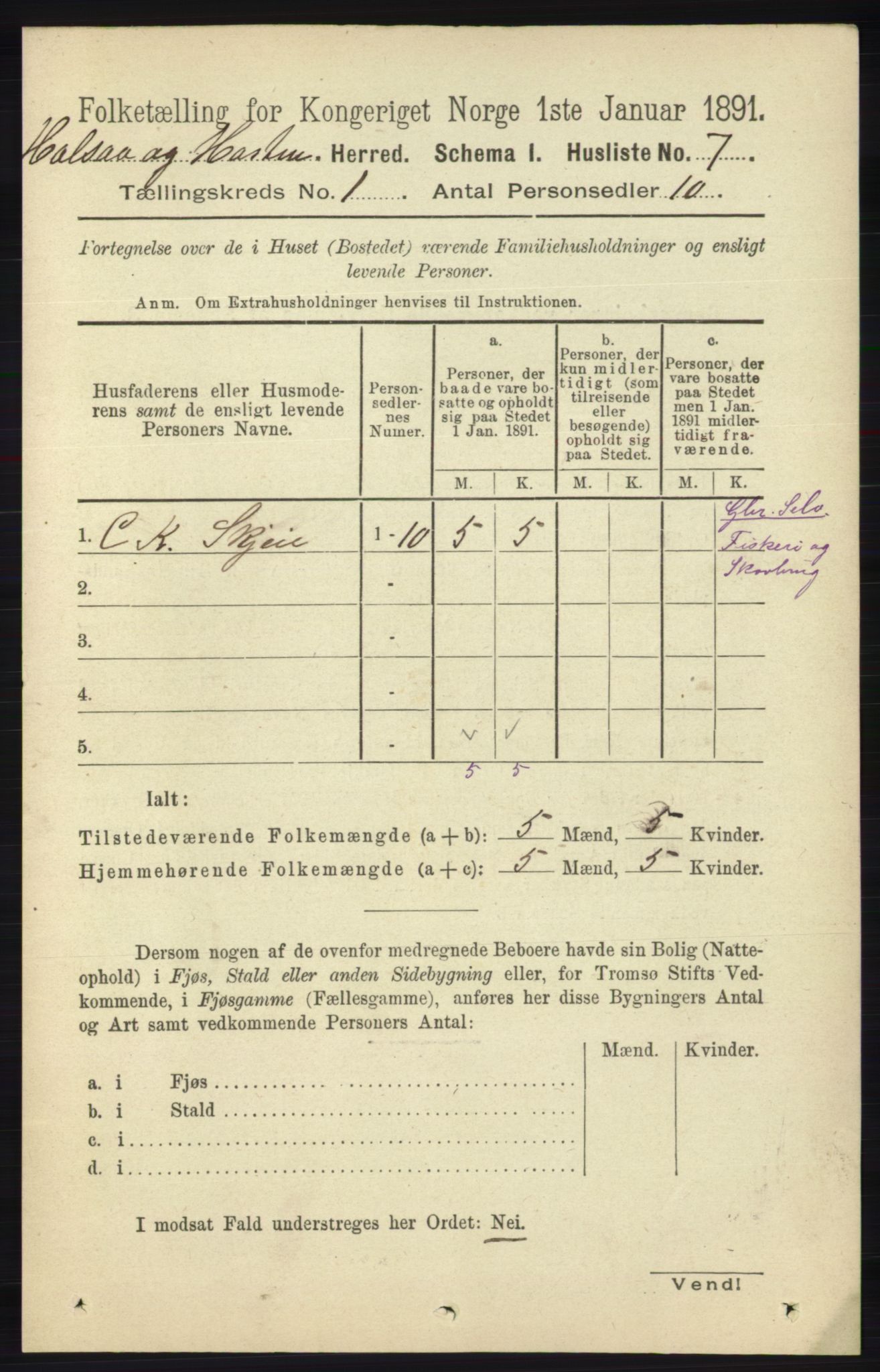 RA, Folketelling 1891 for 1019 Halse og Harkmark herred, 1891, s. 32