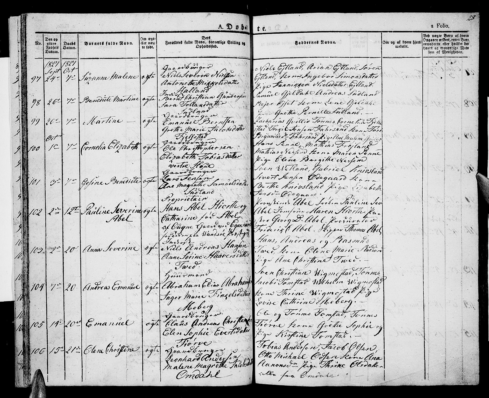 Lista sokneprestkontor, AV/SAK-1111-0027/F/Fa/L0008: Ministerialbok nr. A 8, 1823-1835, s. 28