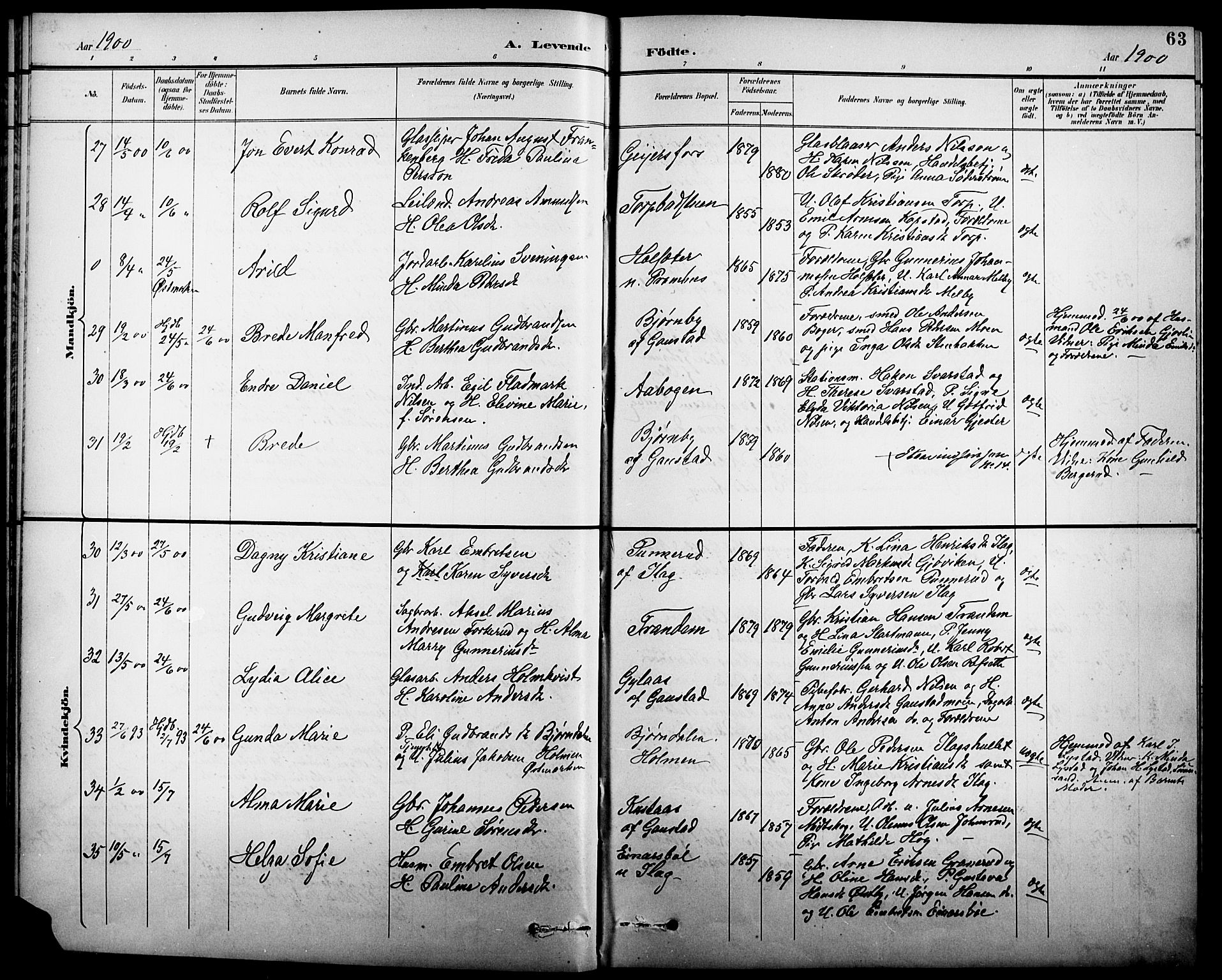 Eidskog prestekontor, AV/SAH-PREST-026/H/Ha/Hab/L0001: Klokkerbok nr. 1, 1895-1917, s. 63