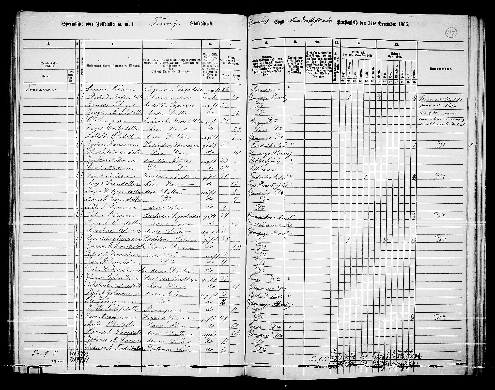 RA, Folketelling 1865 for 0132L Fredrikstad prestegjeld, Glemmen sokn, 1865, s. 133