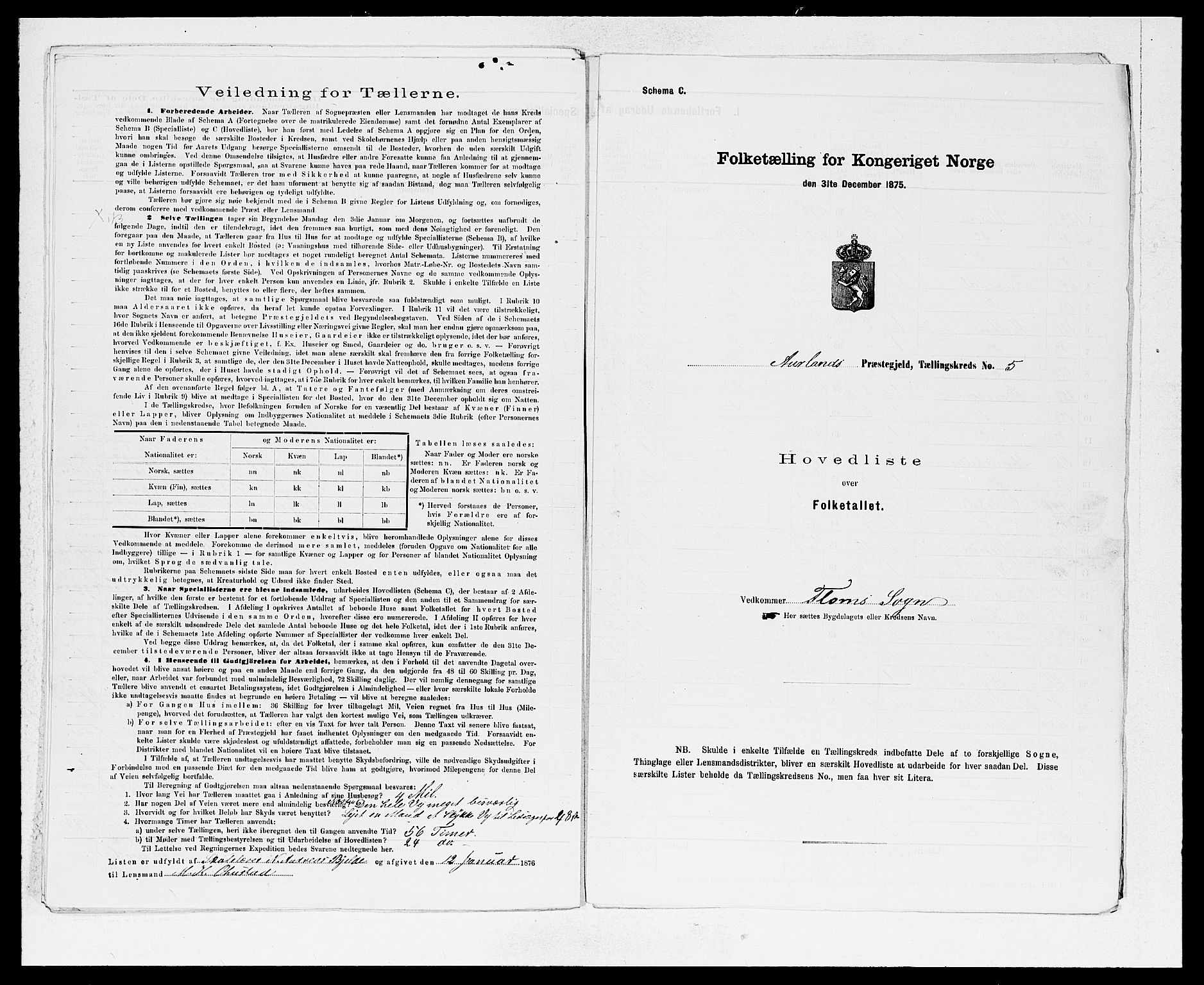 SAB, Folketelling 1875 for 1421P Aurland prestegjeld, 1875, s. 12