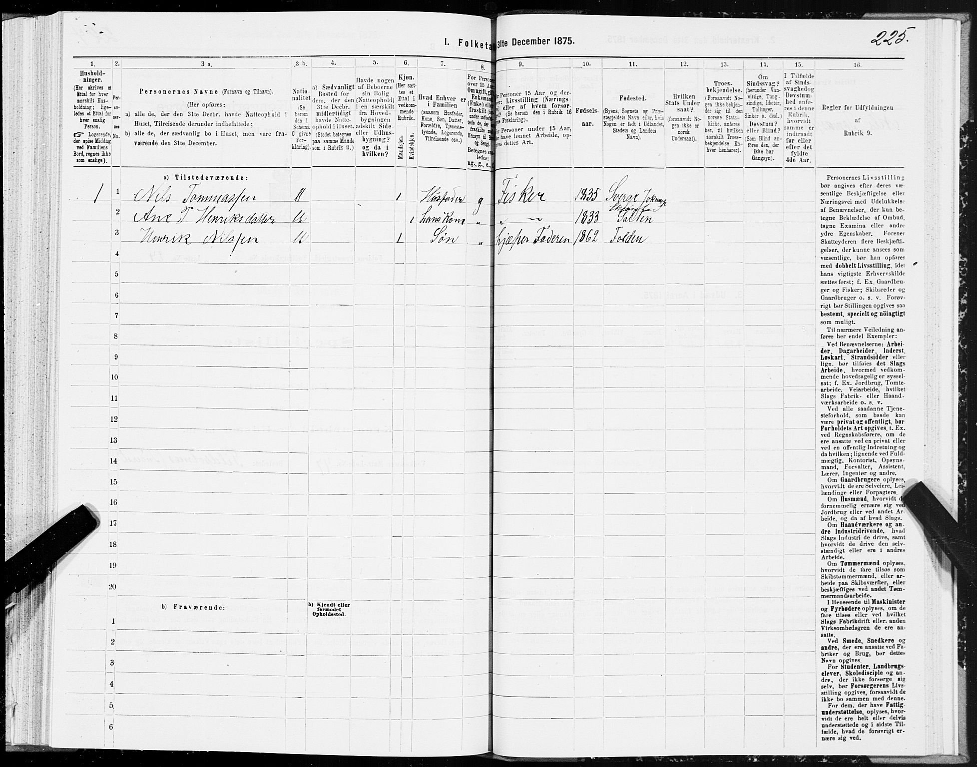 SAT, Folketelling 1875 for 1845P Folda prestegjeld, 1875, s. 1225