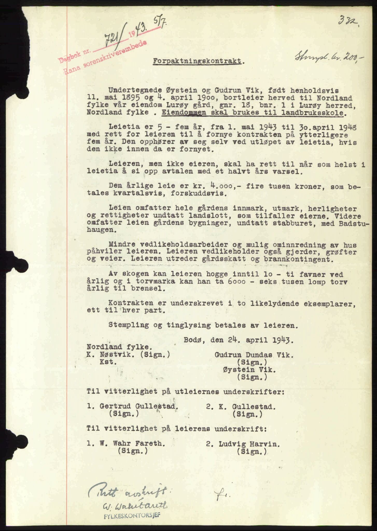 Rana sorenskriveri , SAT/A-1108/1/2/2C: Pantebok nr. A 10, 1942-1943, Dagboknr: 721/1943